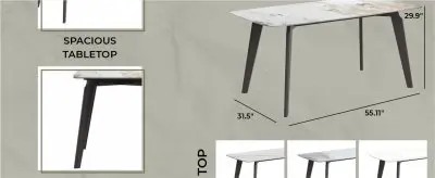 Krevor Series Modern Dining Table Silver Base, With 55 White Grey Sintered Stone Top