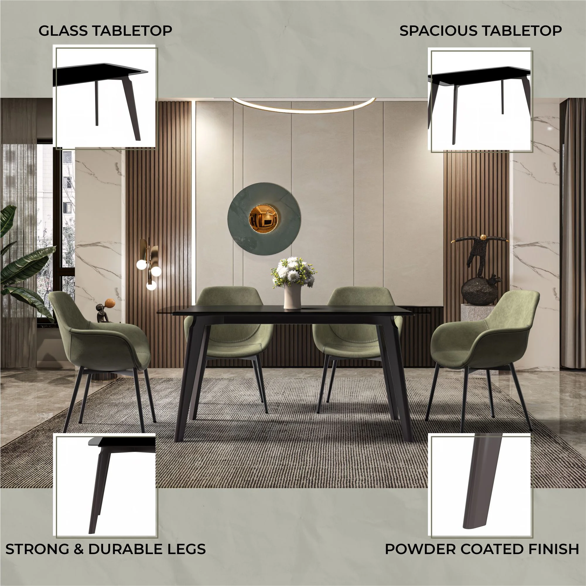 Krevor Series Modern Dining Table Silver Base, With 55 Clear Glass Top