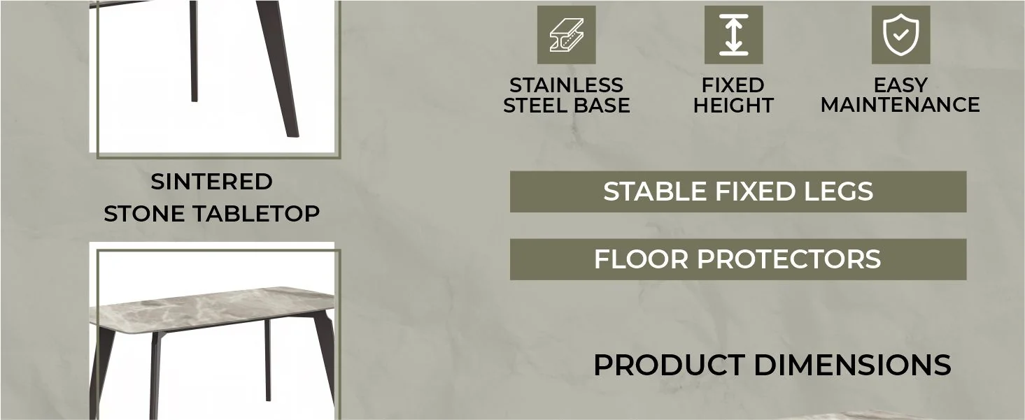 Krevor Series Modern Dining Table Silver Base, With 55 Deep Grey Sintered Stone Top