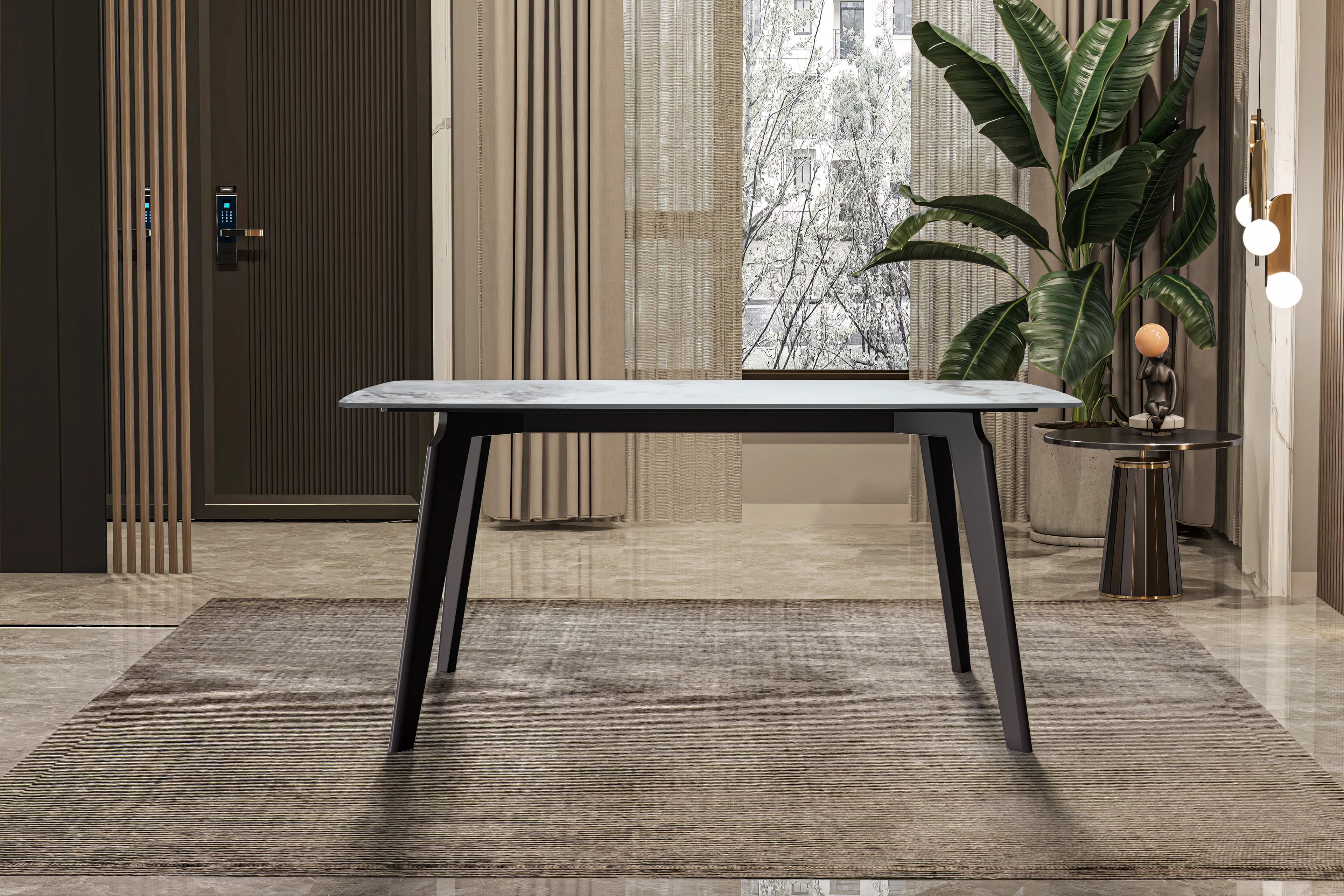 Krevor Series Modern Dining Table Silver Base, With 55 Medium Grey Sintered Stone Top
