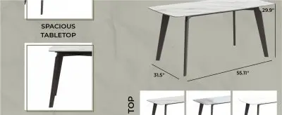 Krevor Series Modern Dining Table Silver Base, With 55 White Sintered Stone Top