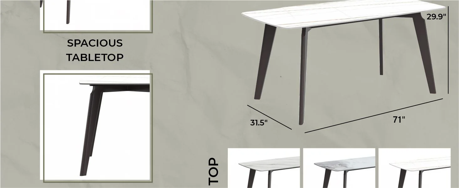 Krevor Series Modern Dining Table Silver Base, With 55 White/Gold Sintered Stone Top