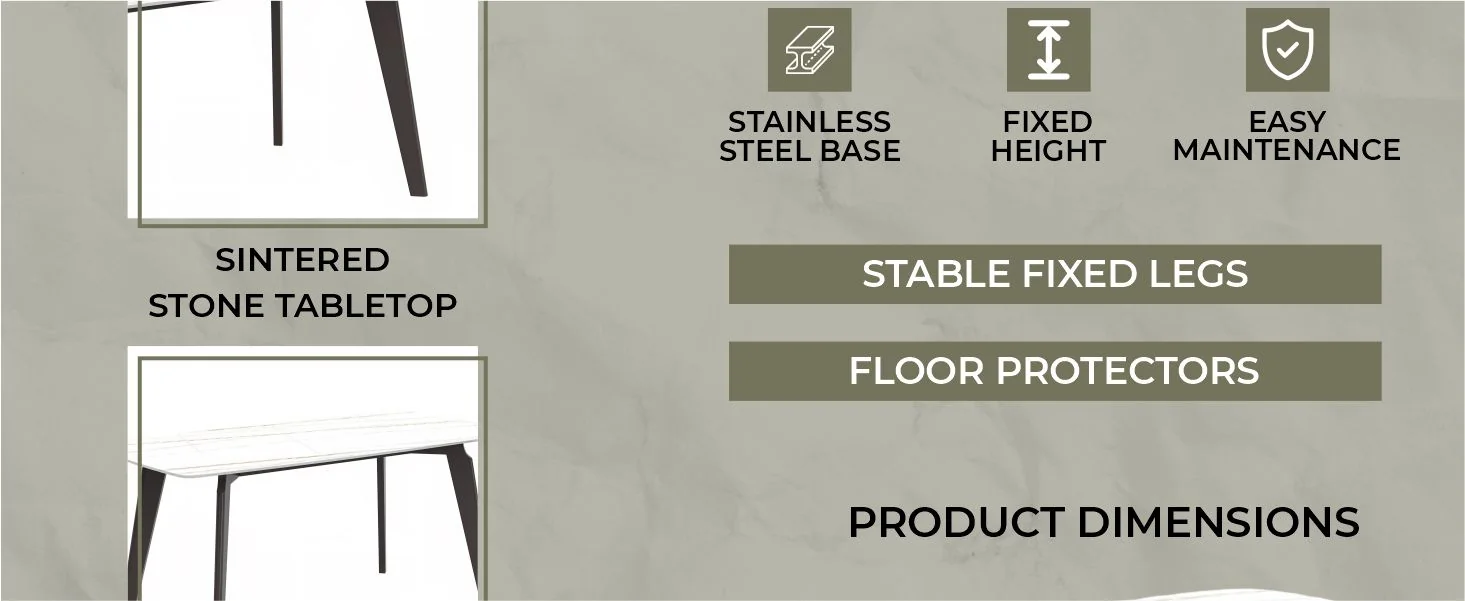 Krevor Series Modern Dining Table Silver Base, With 55 White/Gold Sintered Stone Top