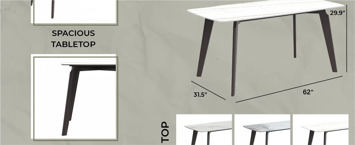 Krevor Series Modern Dining Table Silver Base, With 55 White/Gold Sintered Stone Top