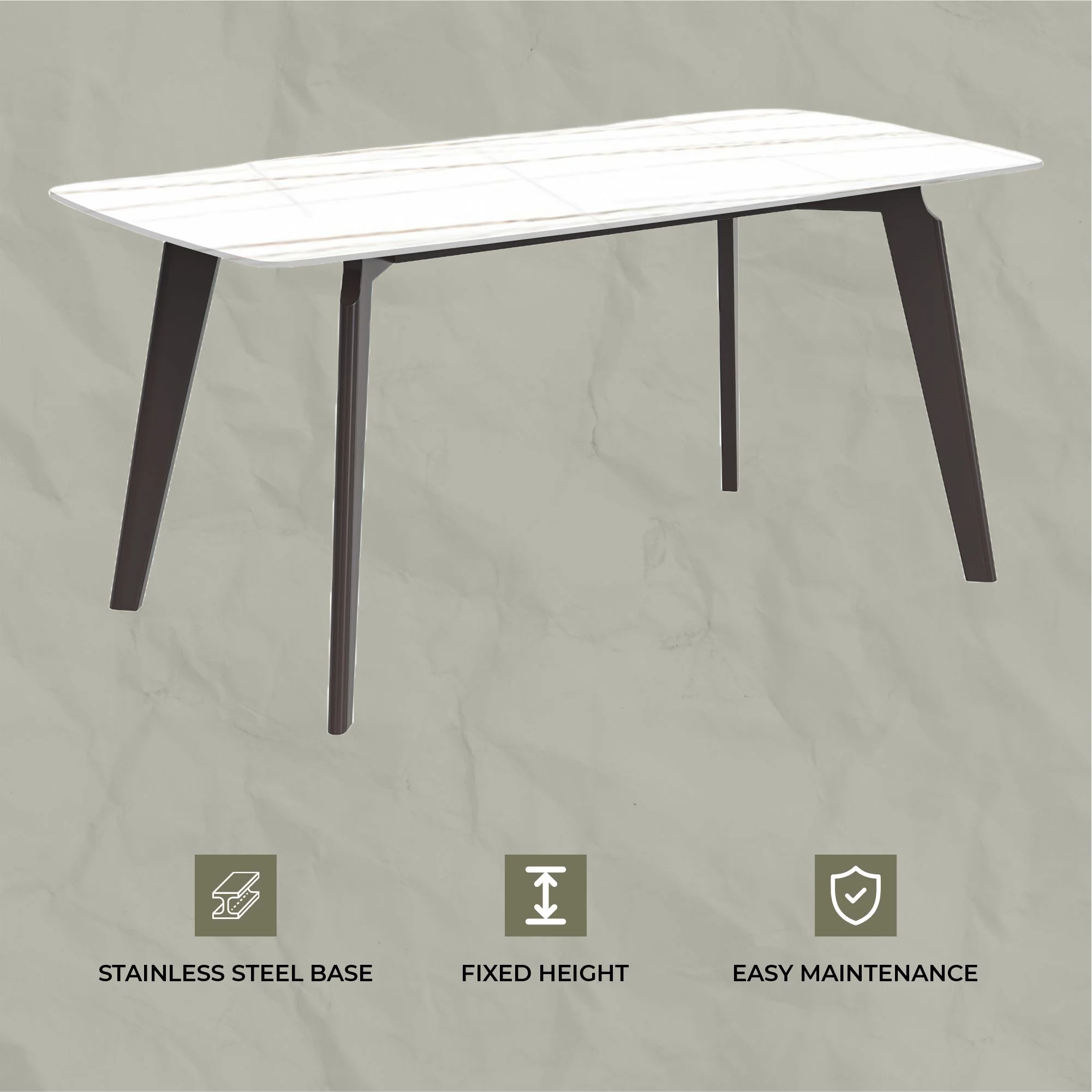 Krevor Series Modern Dining Table Silver Base, With 55 White/Gold Sintered Stone Top