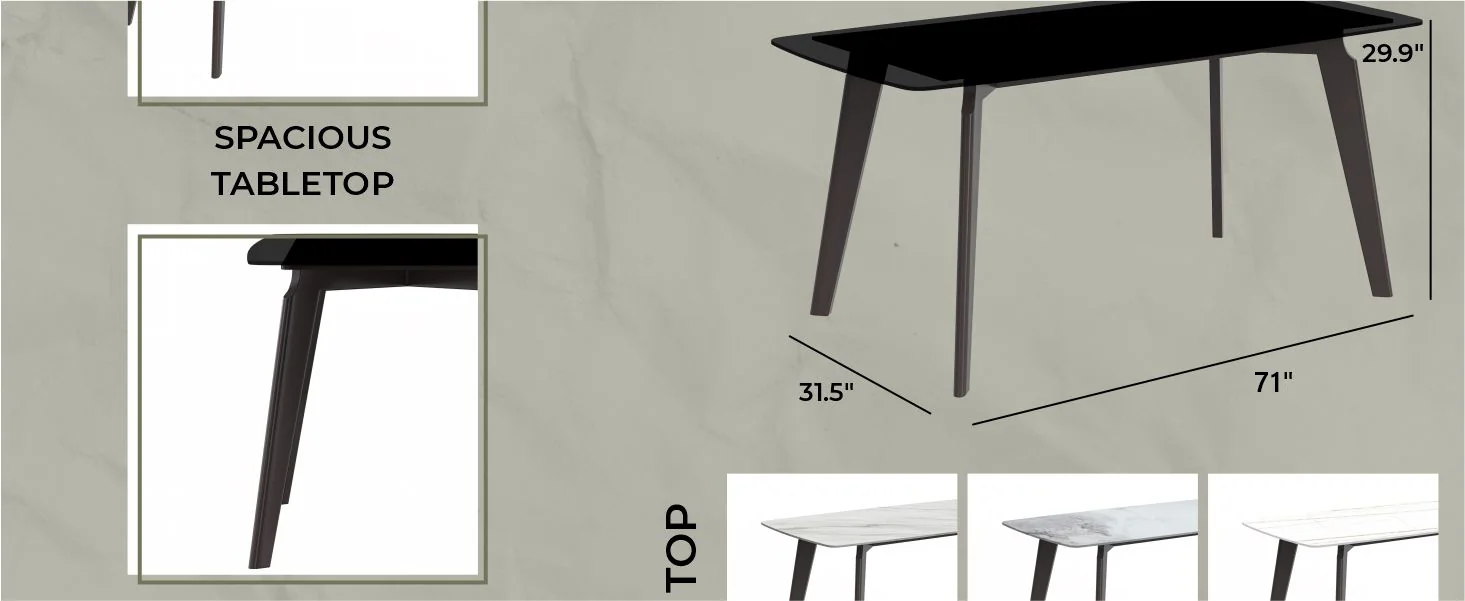 Krevor Series Modern Dining Table Silver Base, With 62 Black Glass Top