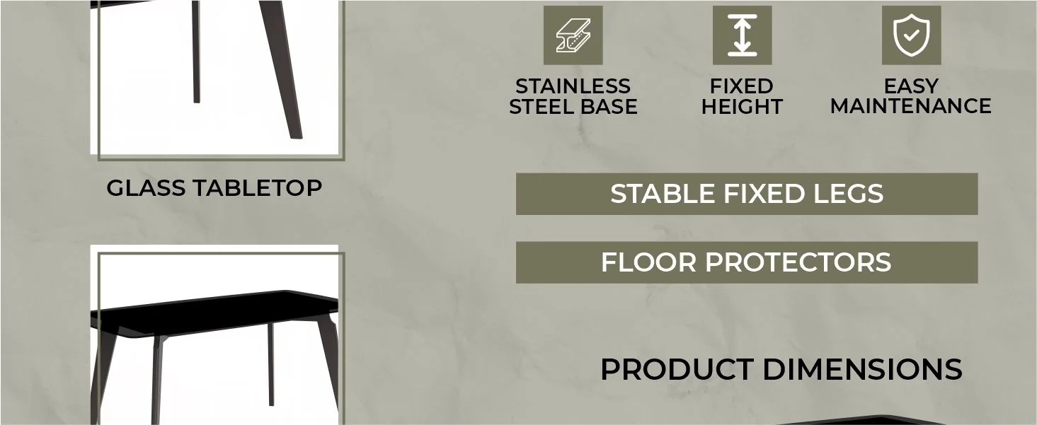 Krevor Series Modern Dining Table Silver Base, With 62 Black Glass Top