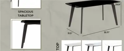 Krevor Series Modern Dining Table Silver Base, With 62 Black Glass Top