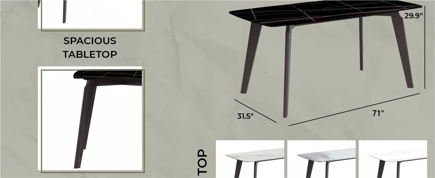 Krevor Series Modern Dining Table Silver Base, With 62 Black/Gold Sintered Stone Top