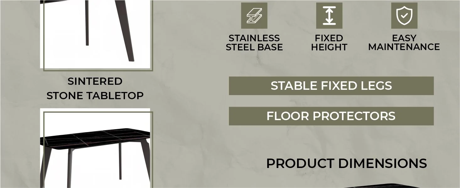 Krevor Series Modern Dining Table Silver Base, With 62 Black/Gold Sintered Stone Top