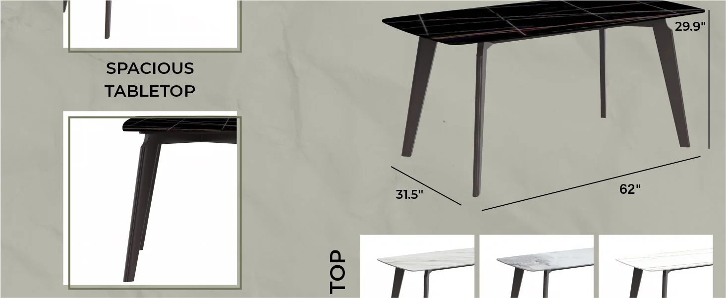 Krevor Series Modern Dining Table Silver Base, With 62 Black/Gold Sintered Stone Top