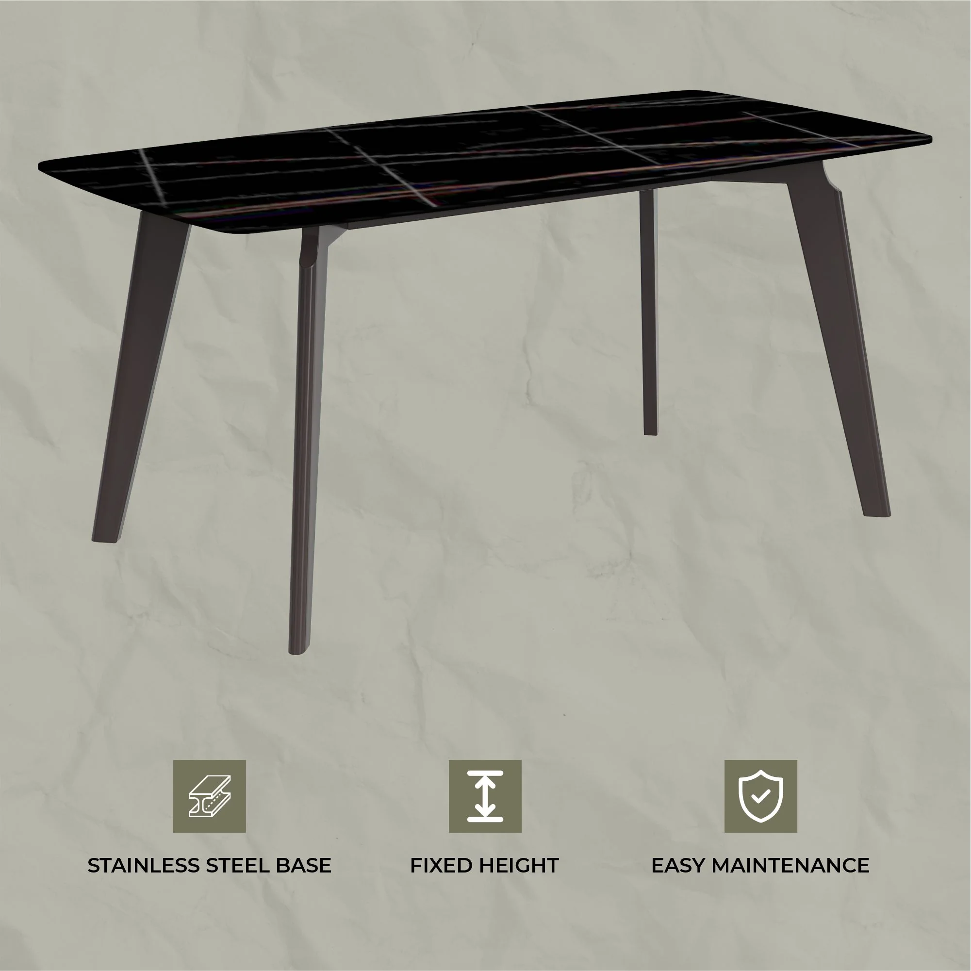 Krevor Series Modern Dining Table Silver Base, With 62 Black/Gold Sintered Stone Top