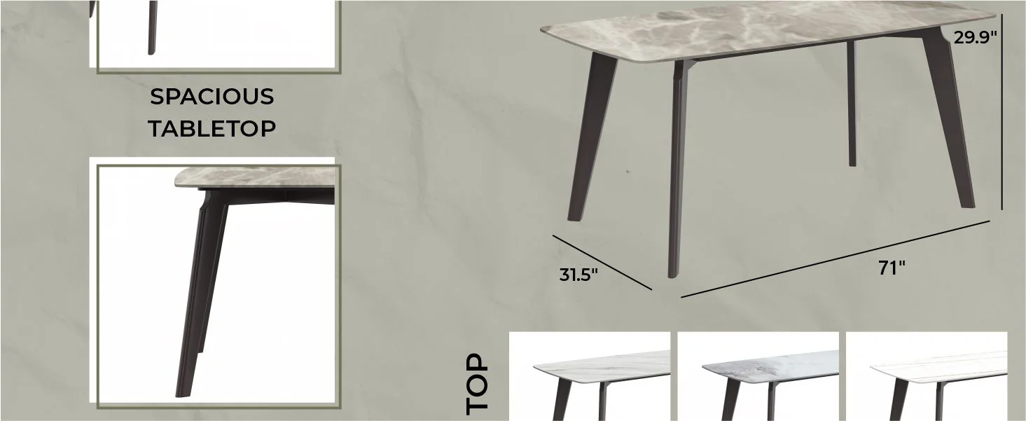 Krevor Series Modern Dining Table Silver Base, With 62 Deep Grey Sintered Stone Top