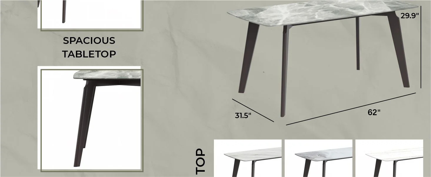 Krevor Series Modern Dining Table Silver Base, With 62 Light Grey Sintered Stone Top