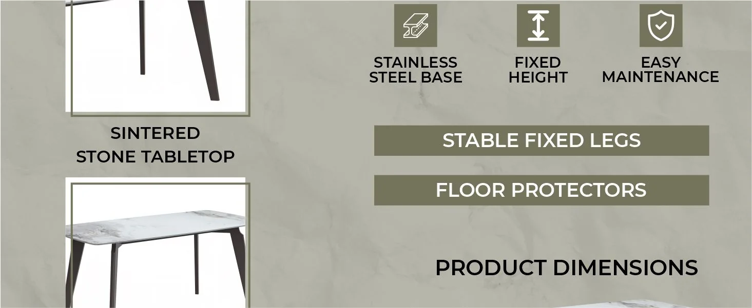 Krevor Series Modern Dining Table Silver Base, With 62 Medium Grey Sintered Stone Top