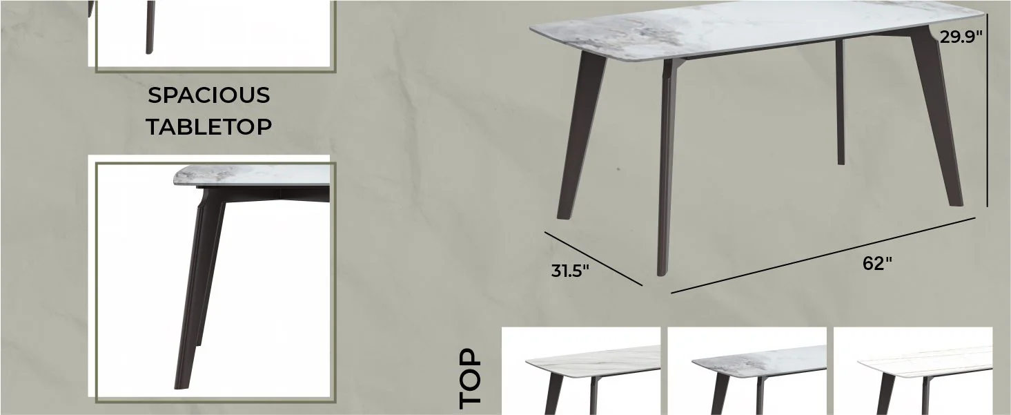 Krevor Series Modern Dining Table Silver Base, With 62 Medium Grey Sintered Stone Top