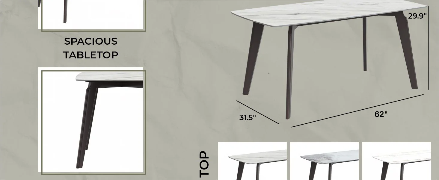 Krevor Series Modern Dining Table Silver Base, With 62 White Sintered Stone Top