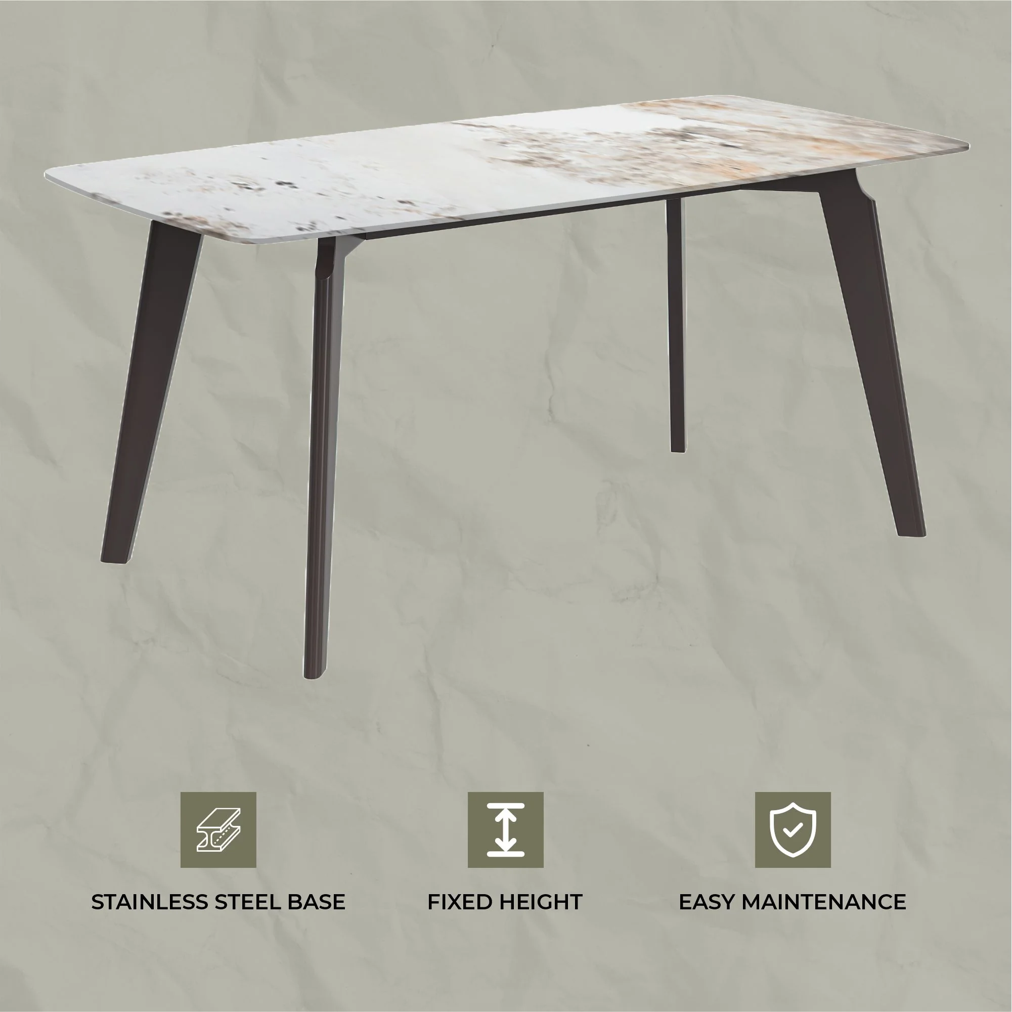 Krevor Series Modern Dining Table Silver Base, With 71 White Grey Sintered Stone Top