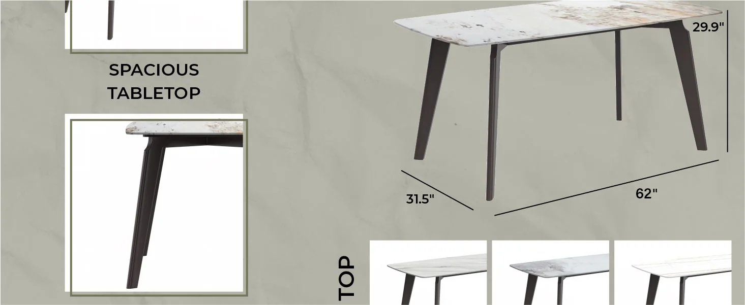 Krevor Series Modern Dining Table Silver Base, With 71 White Grey Sintered Stone Top