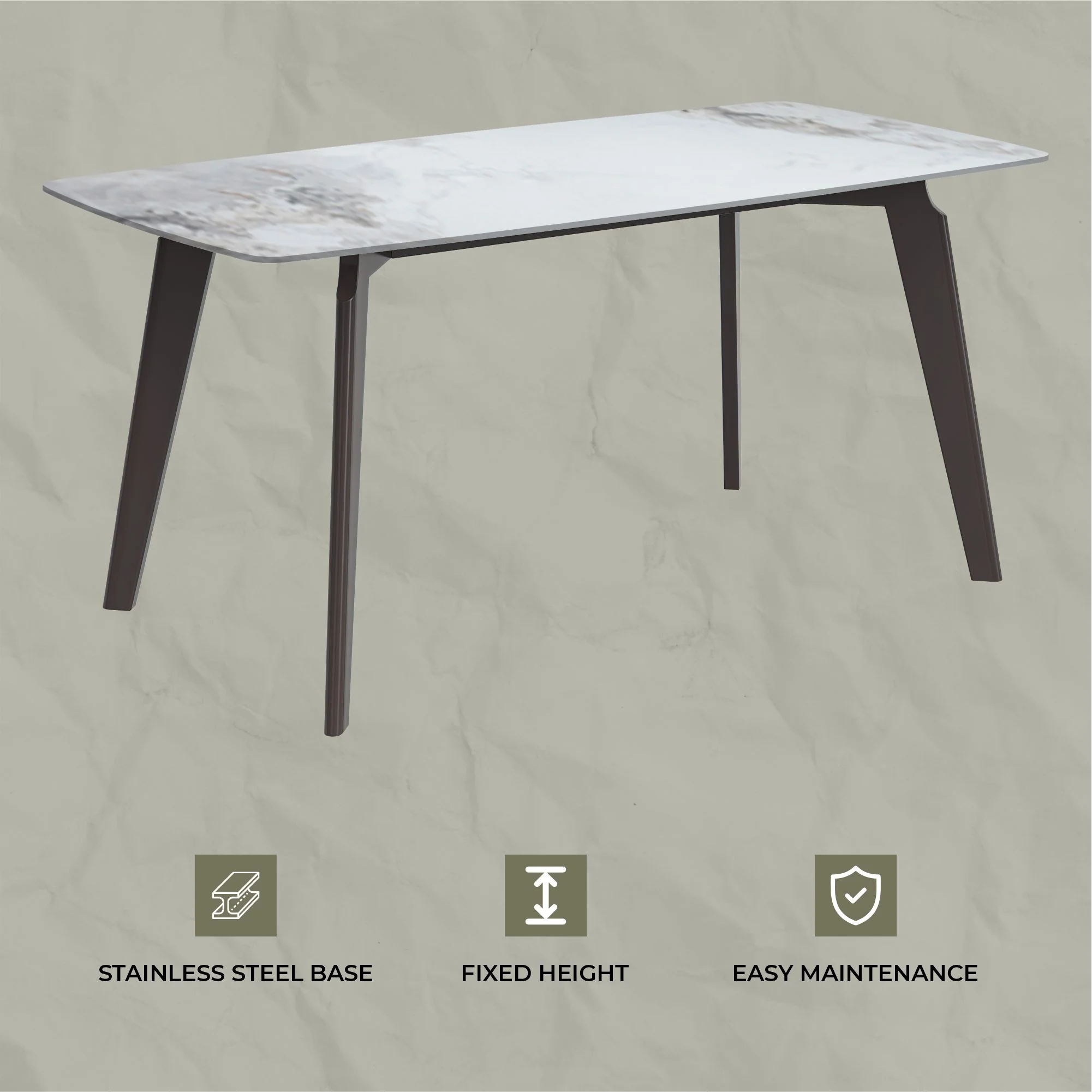 Krevor Series Modern Dining Table Silver Base, With 71 Medium Grey Sintered Stone Top
