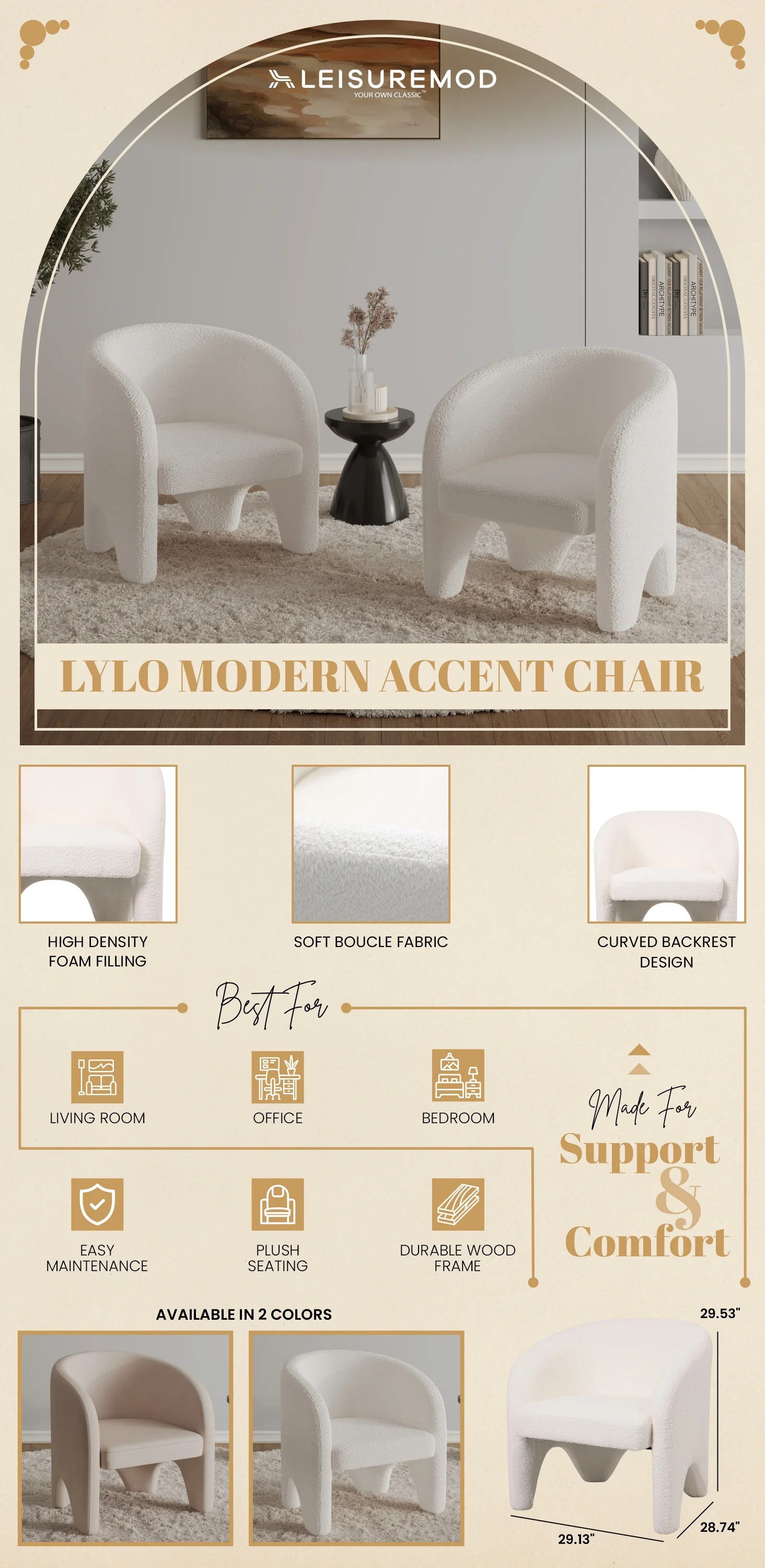 Lylo Collection Modern Accent Chair In Boucle White