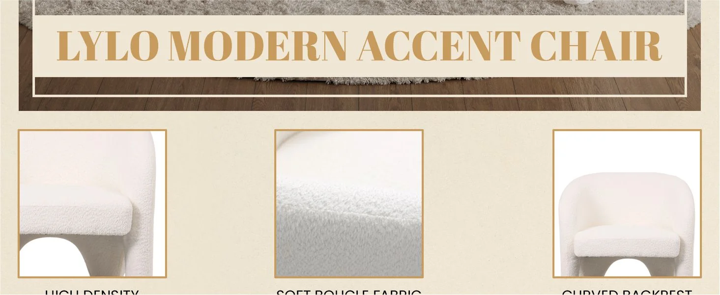 Lylo Collection Modern Accent Chair In Boucle White