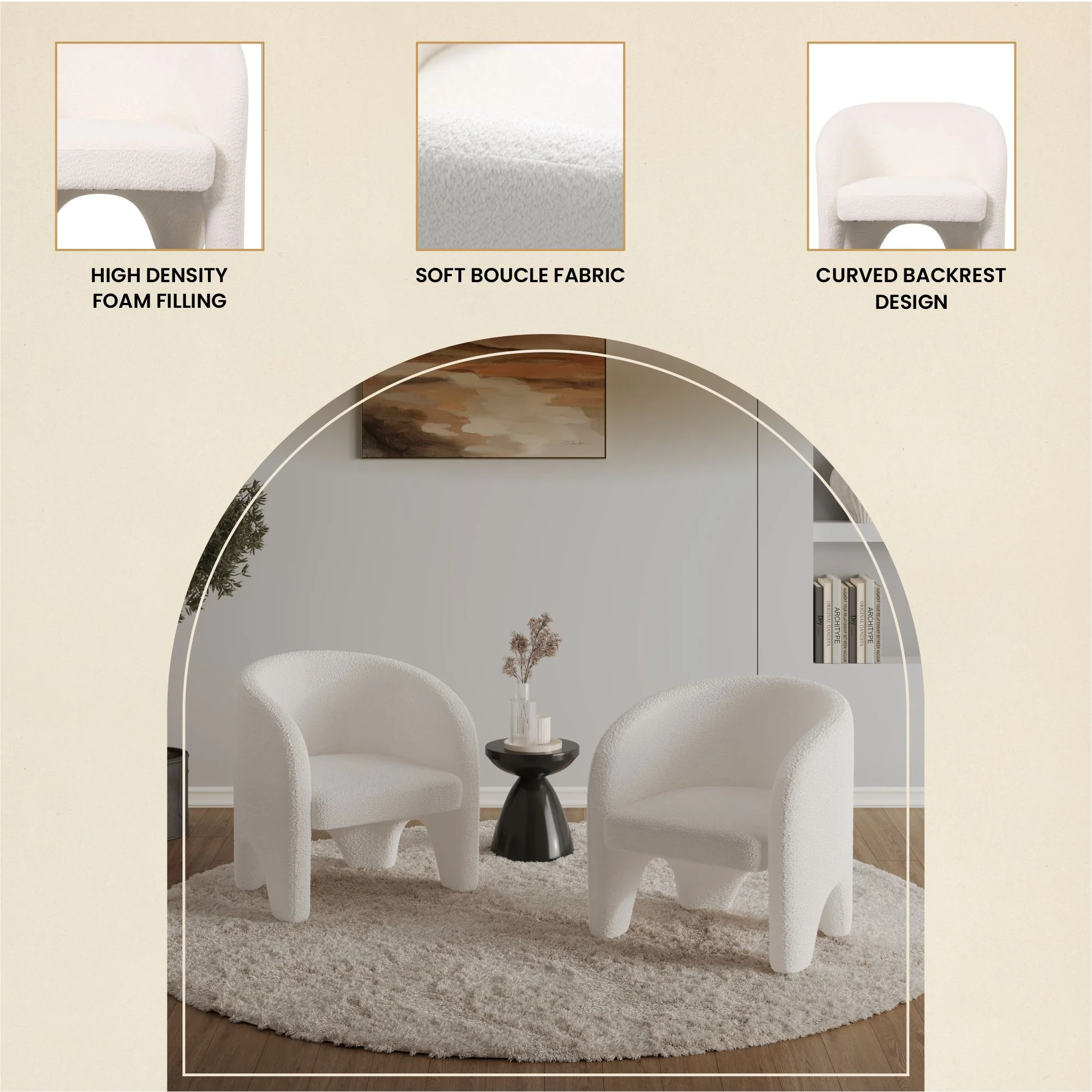 Lylo Collection Modern Accent Chair In Boucle White