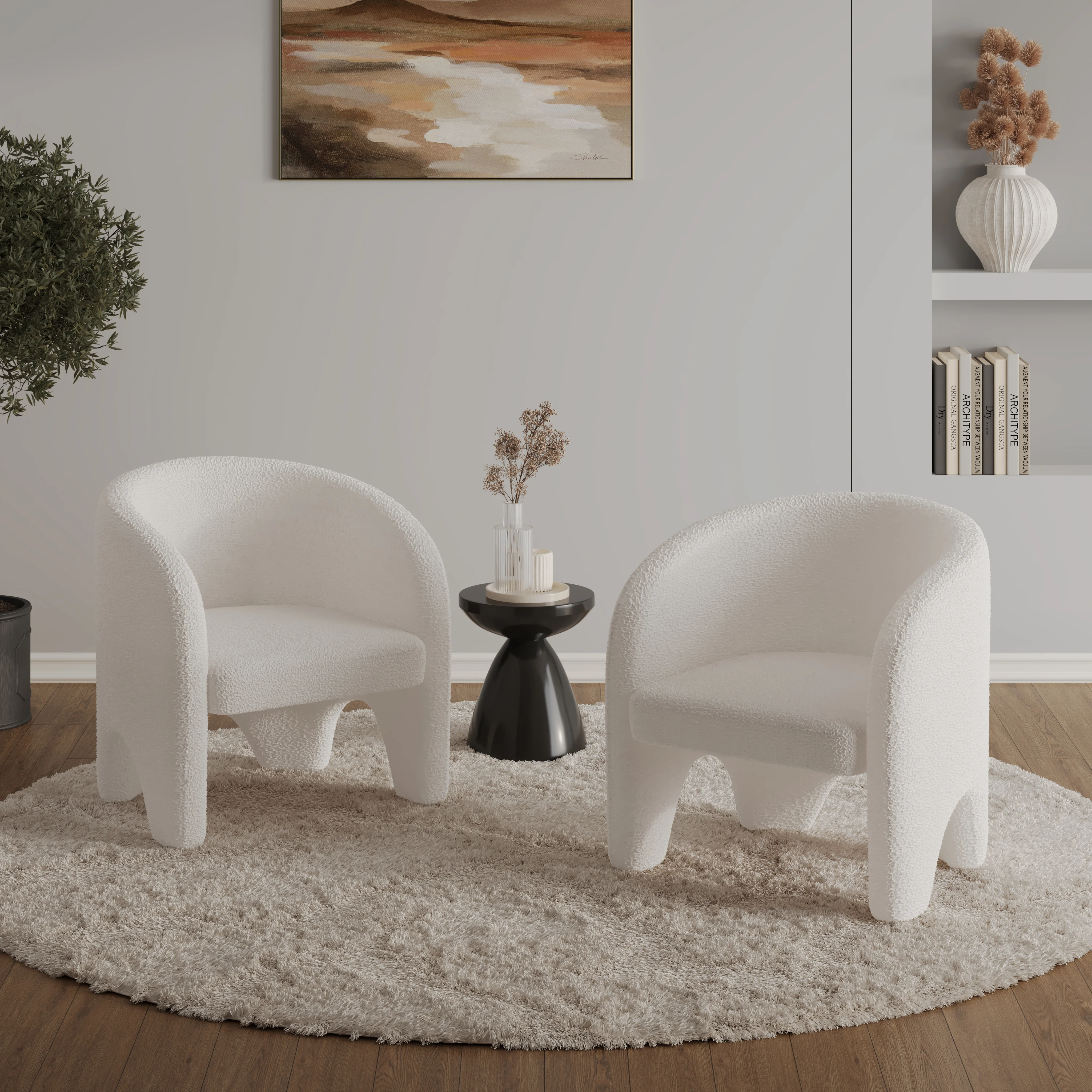 Lylo Collection Modern Accent Chair In Boucle White