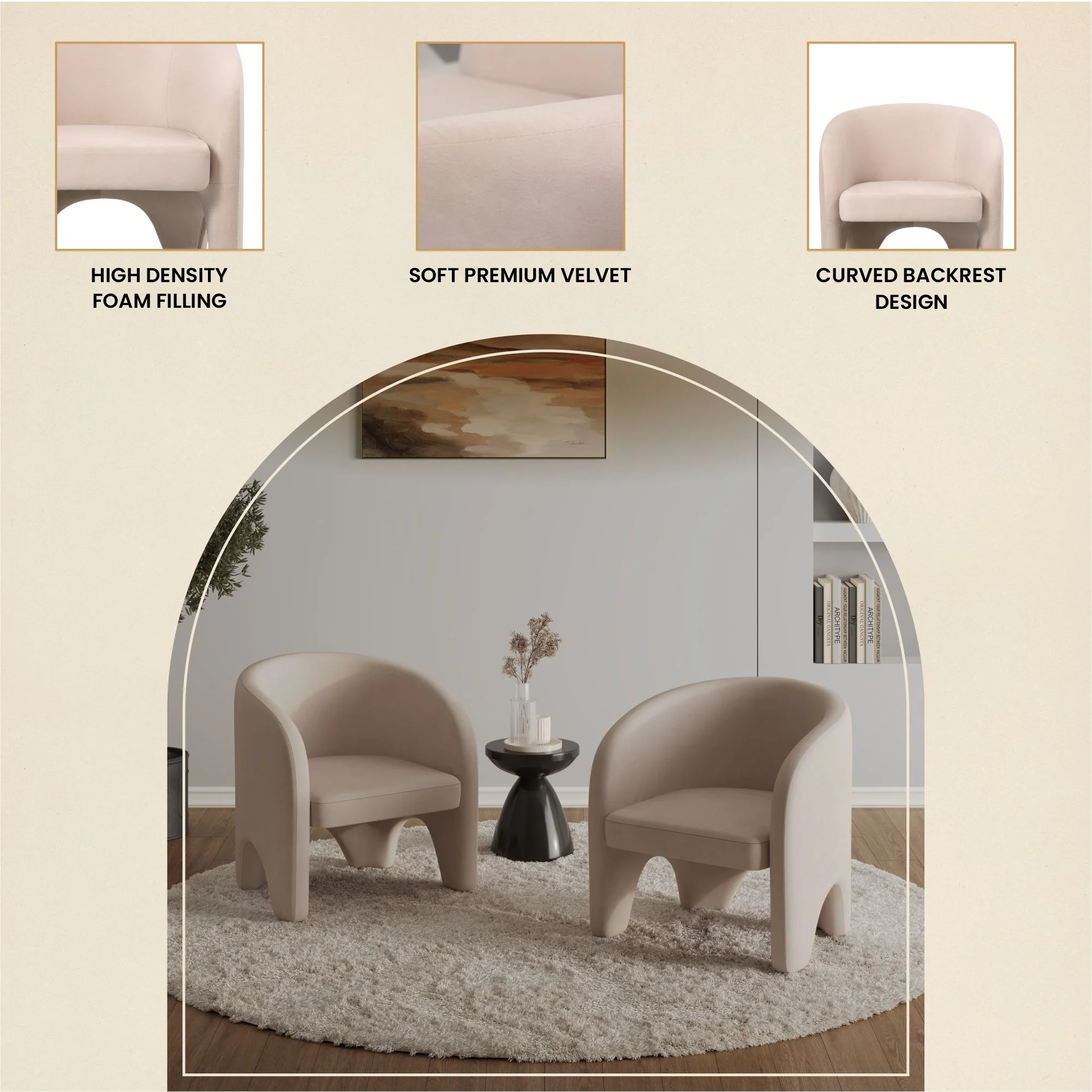 Lylo Collection Modern Accent Chair In Beige Velvet