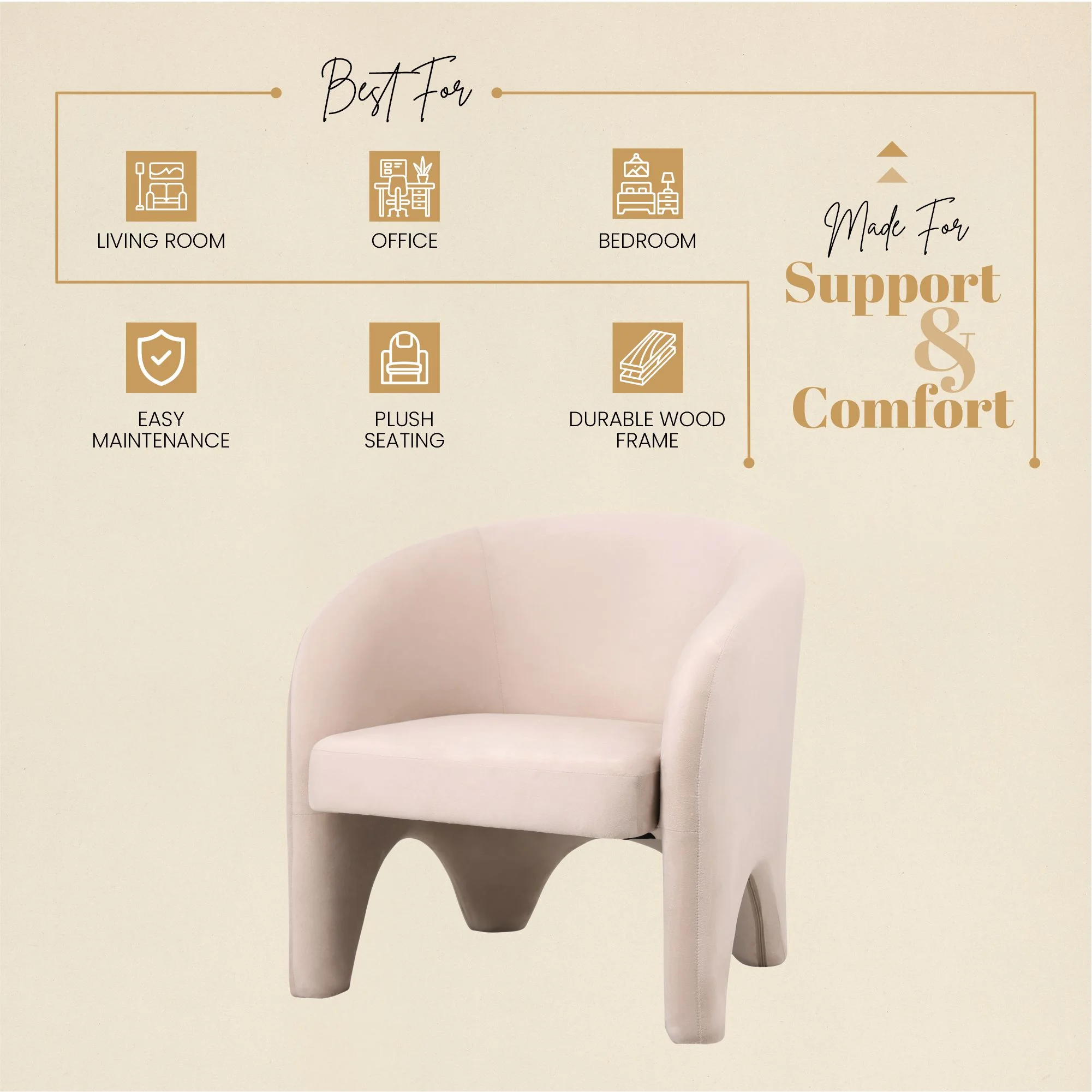 Lylo Collection Modern Accent Chair In Beige Velvet