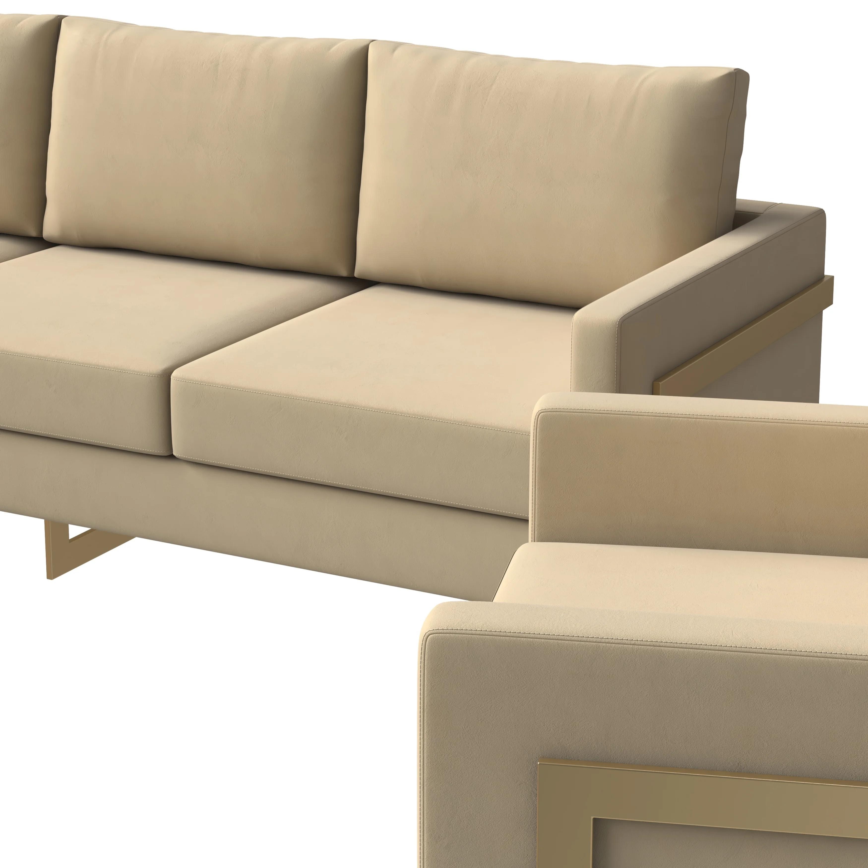 Lincoln 3-Piece Velvet Living Room Sofa Set With Gold Frame