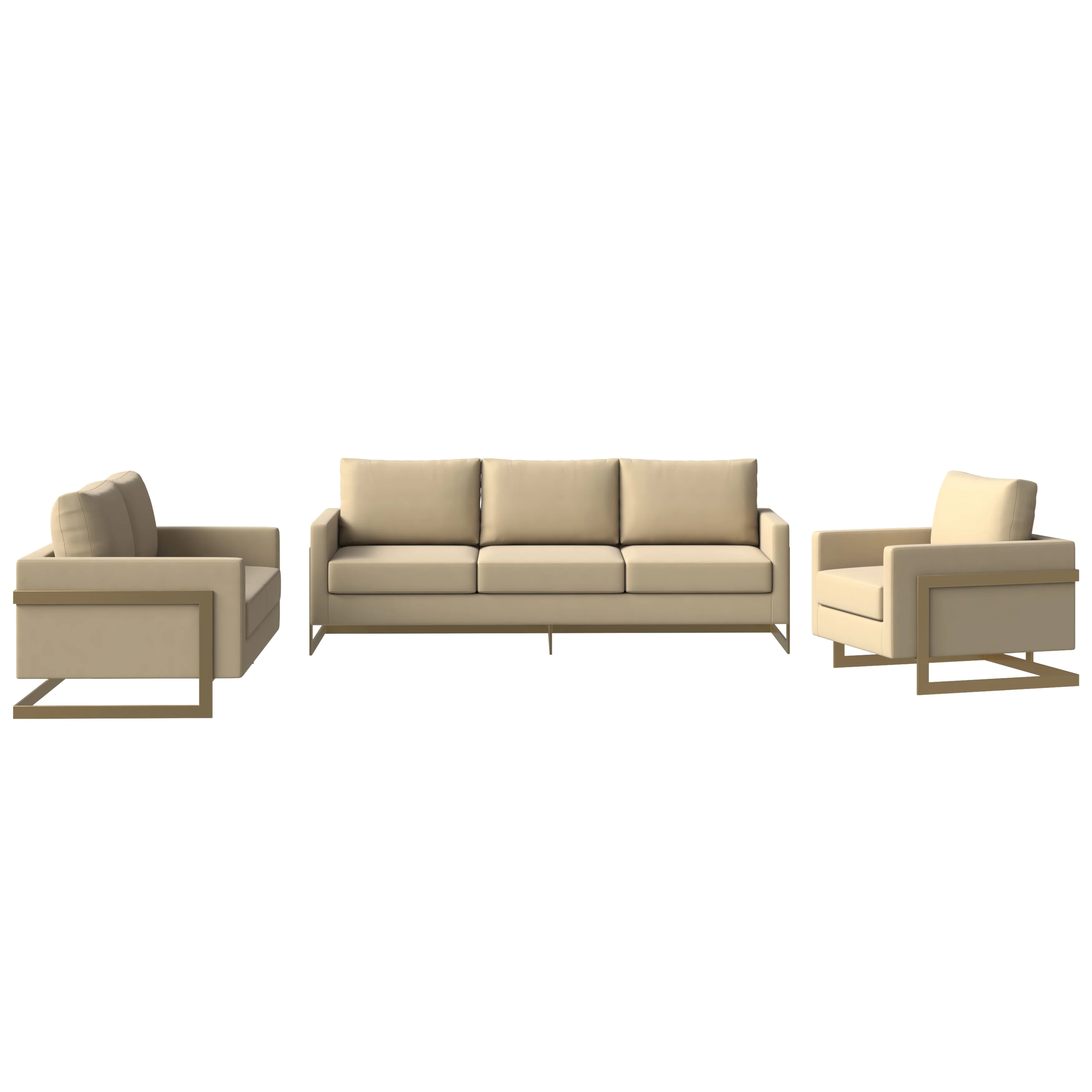 Lincoln 3-Piece Velvet Living Room Sofa Set With Gold Frame