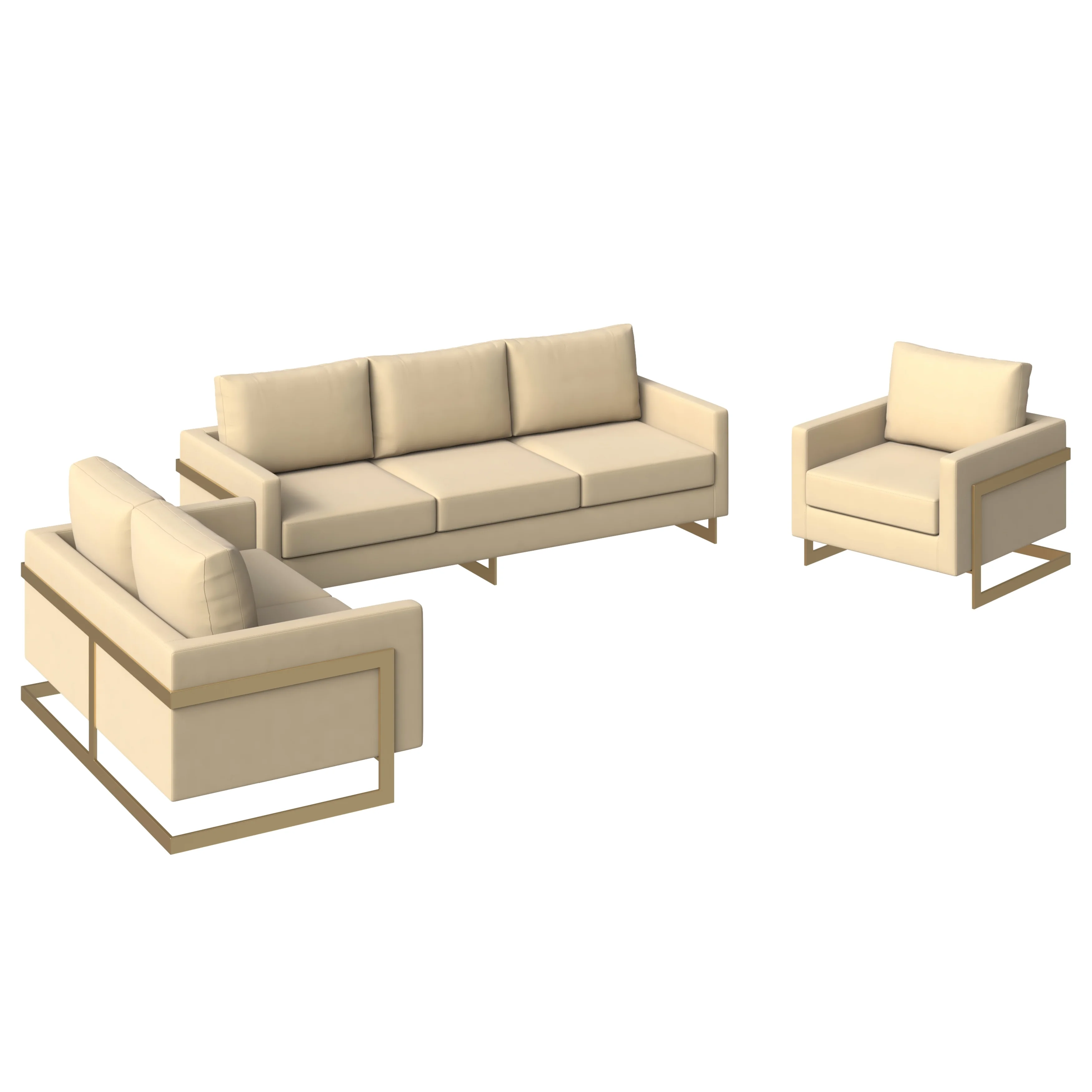 Lincoln 3-Piece Velvet Living Room Sofa Set With Gold Frame