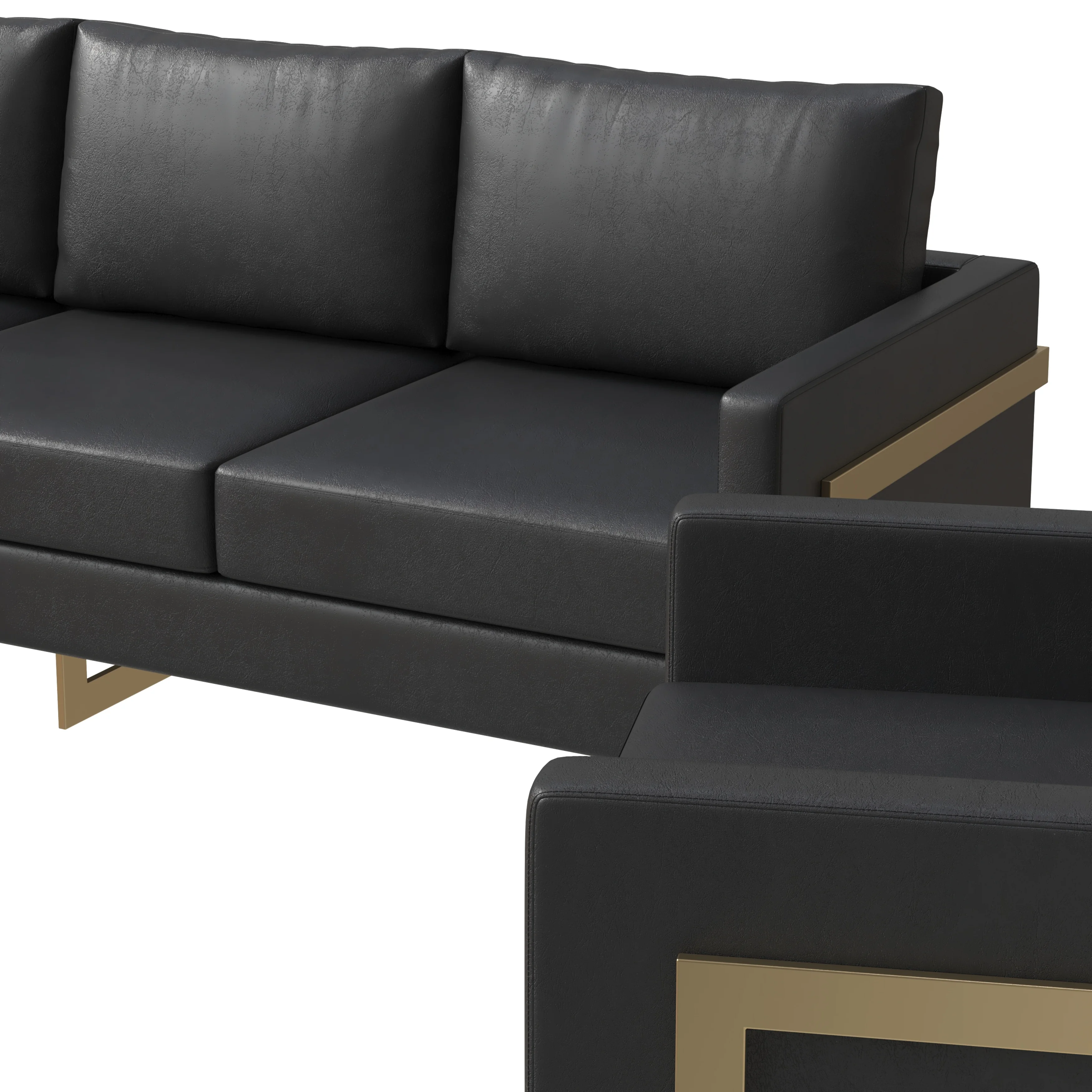 Lincoln 3-Piece Velvet Living Room Sofa Set With Gold Frame Black