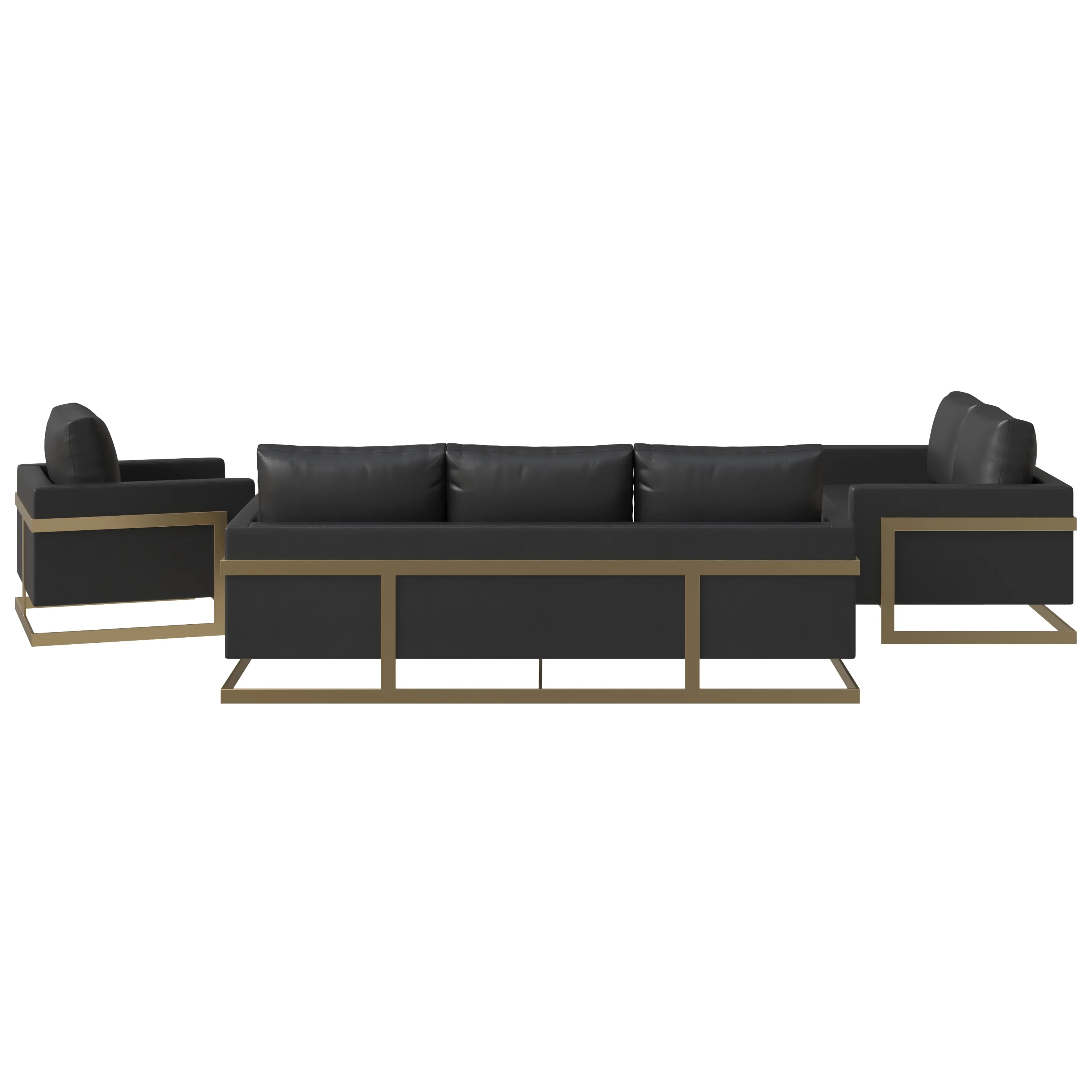 Lincoln 3-Piece Velvet Living Room Sofa Set With Gold Frame Black