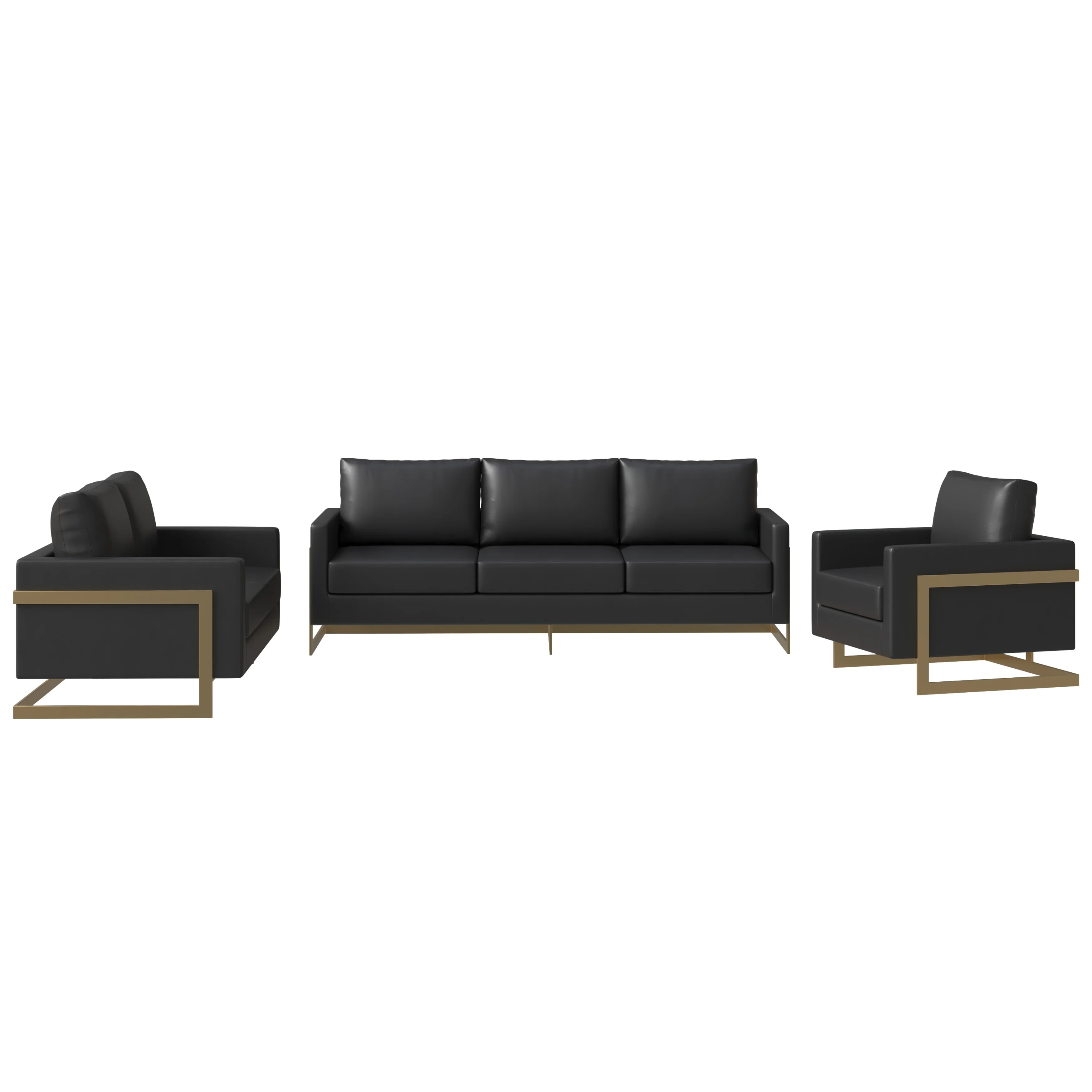 Lincoln 3-Piece Velvet Living Room Sofa Set With Gold Frame Black