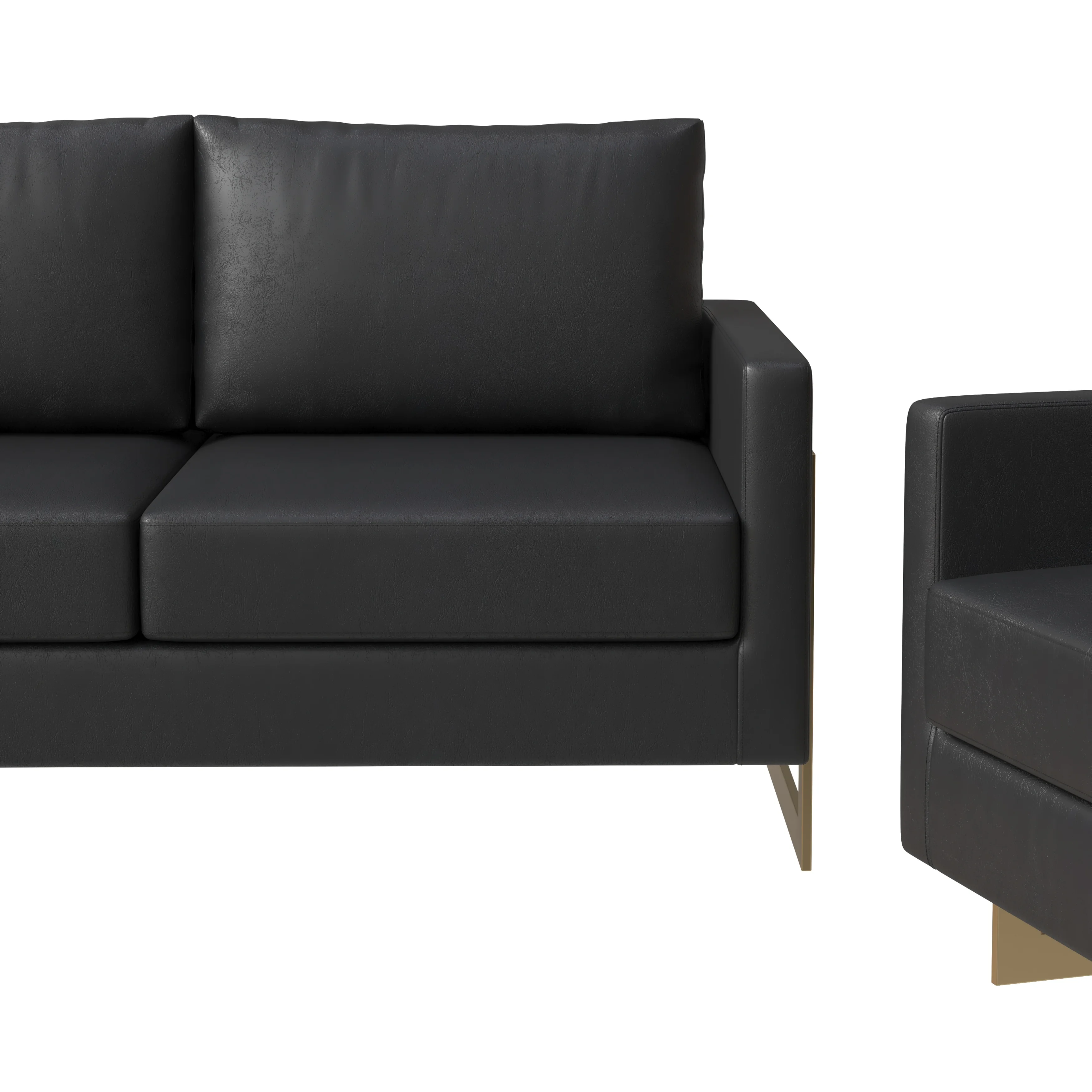 Lincoln 3-Piece Velvet Living Room Sofa Set With Gold Frame Black