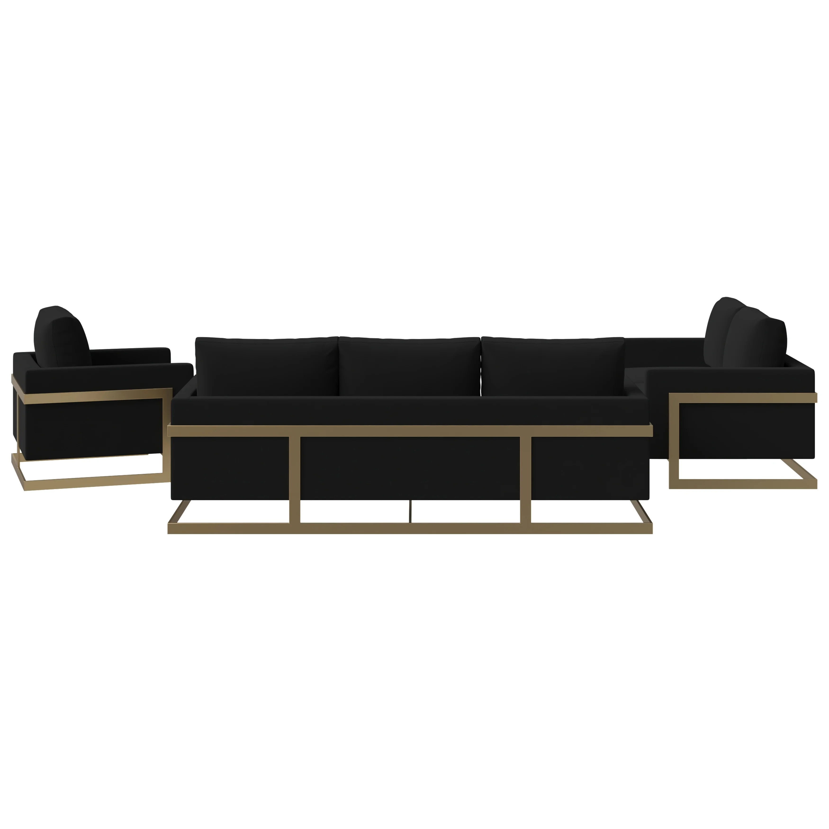 Lincoln 3-Piece Velvet Living Room Sofa Set With Gold Frame