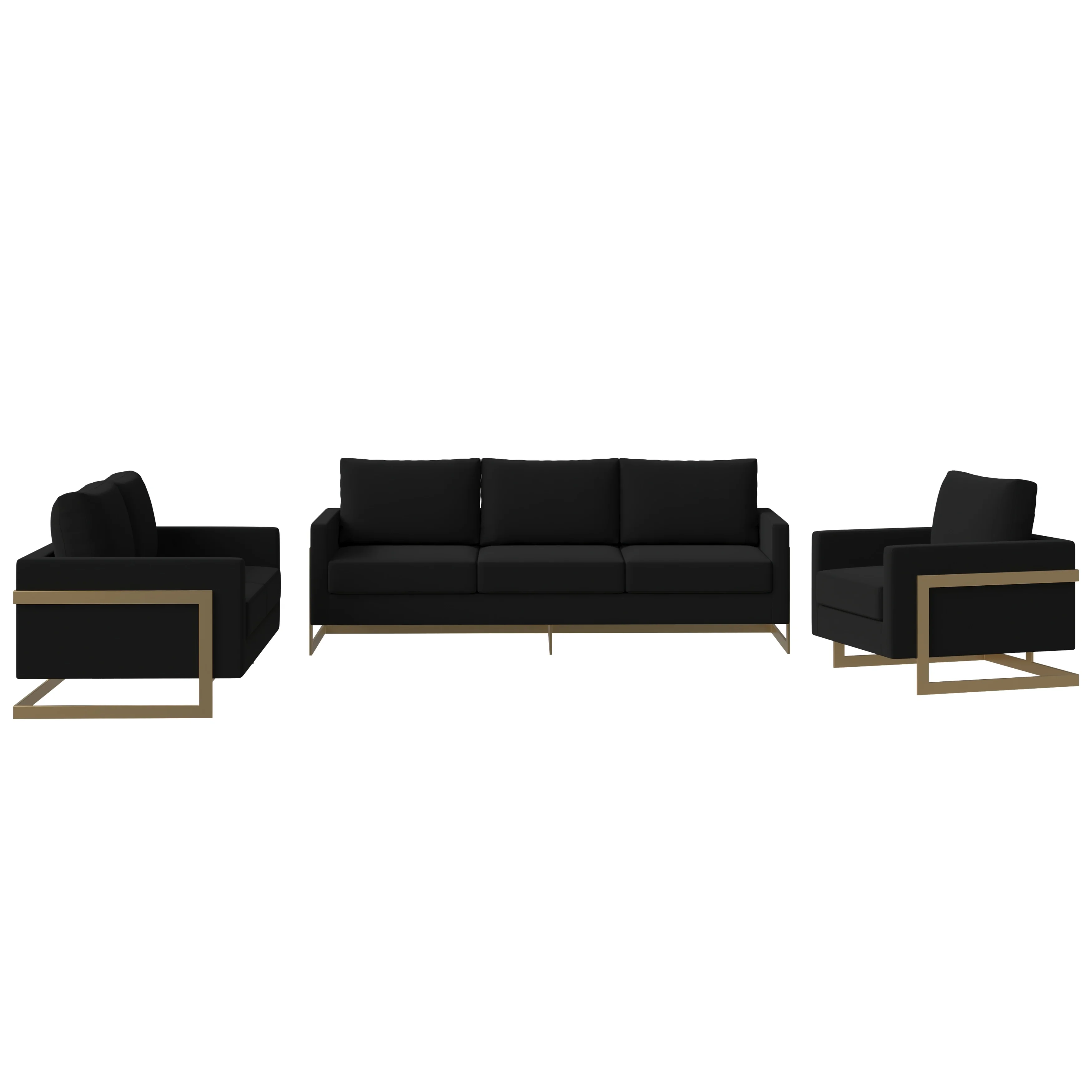 Lincoln 3-Piece Velvet Living Room Sofa Set With Gold Frame