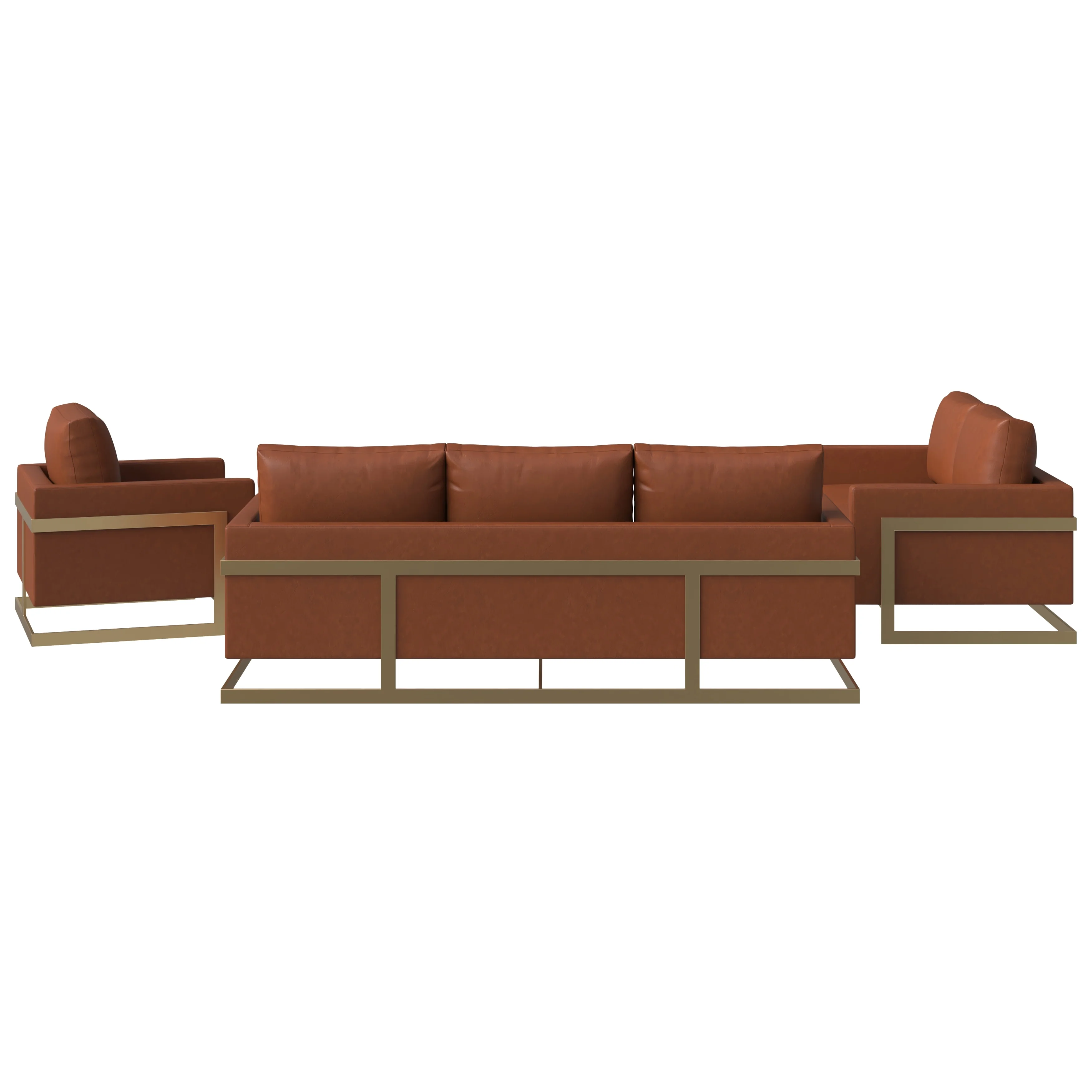 Lincoln 3-Piece Velvet Living Room Sofa Set With Gold Frame Cognac Tan