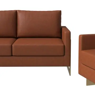 Lincoln 3-Piece Velvet Living Room Sofa Set With Gold Frame Cognac Tan