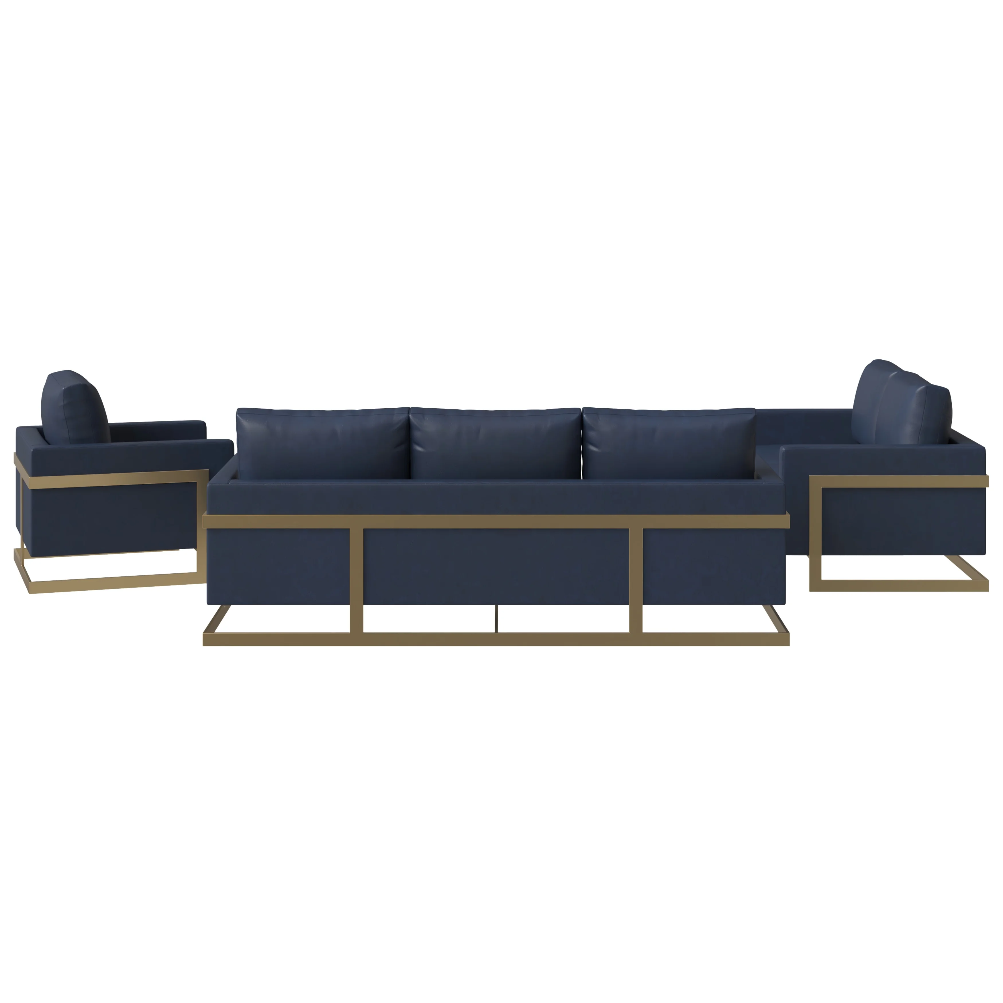 Lincoln 3-Piece Velvet Living Room Sofa Set With Gold Frame Navy Blue