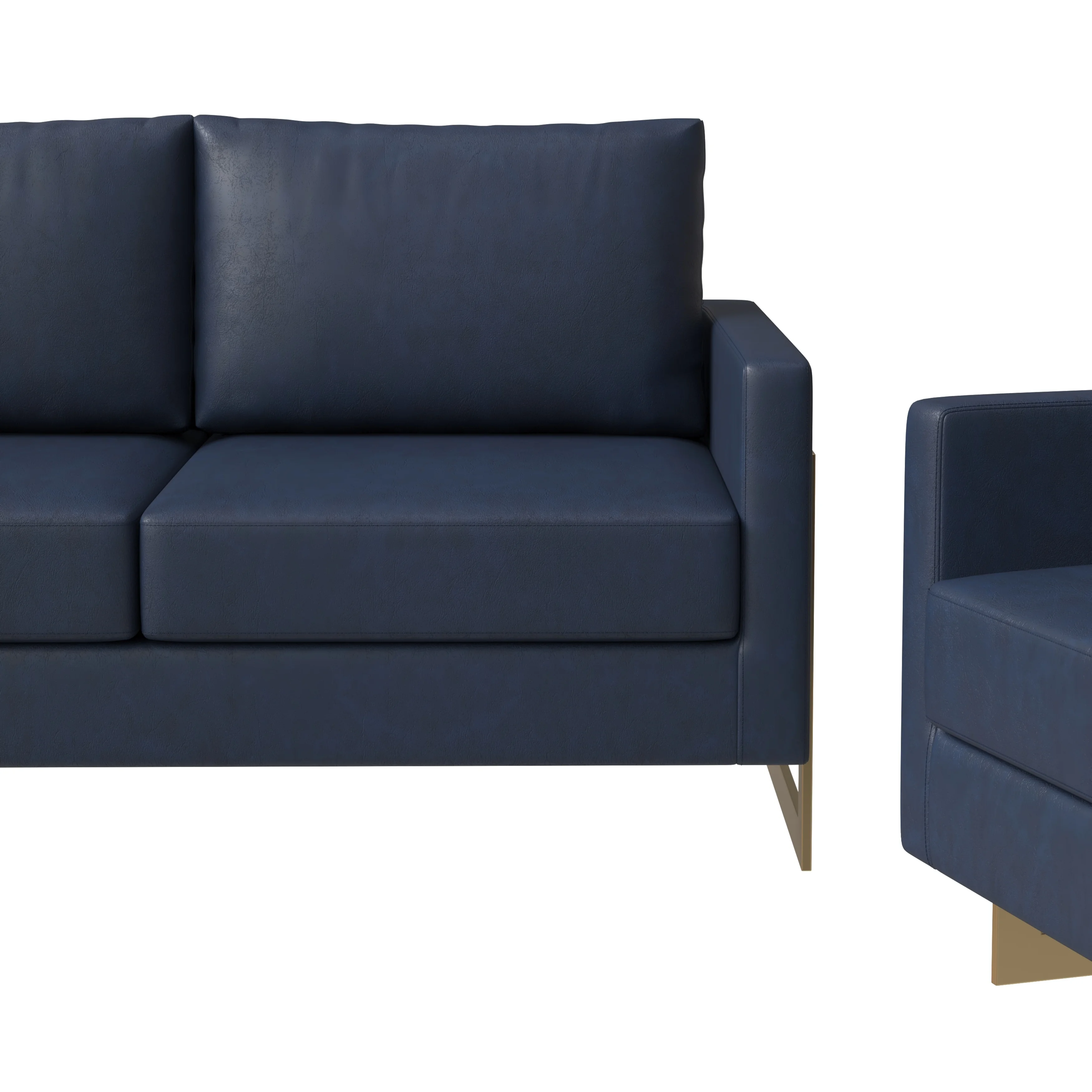 Lincoln 3-Piece Velvet Living Room Sofa Set With Gold Frame Navy Blue