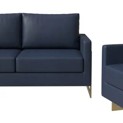 Lincoln 3-Piece Velvet Living Room Sofa Set With Gold Frame Navy Blue