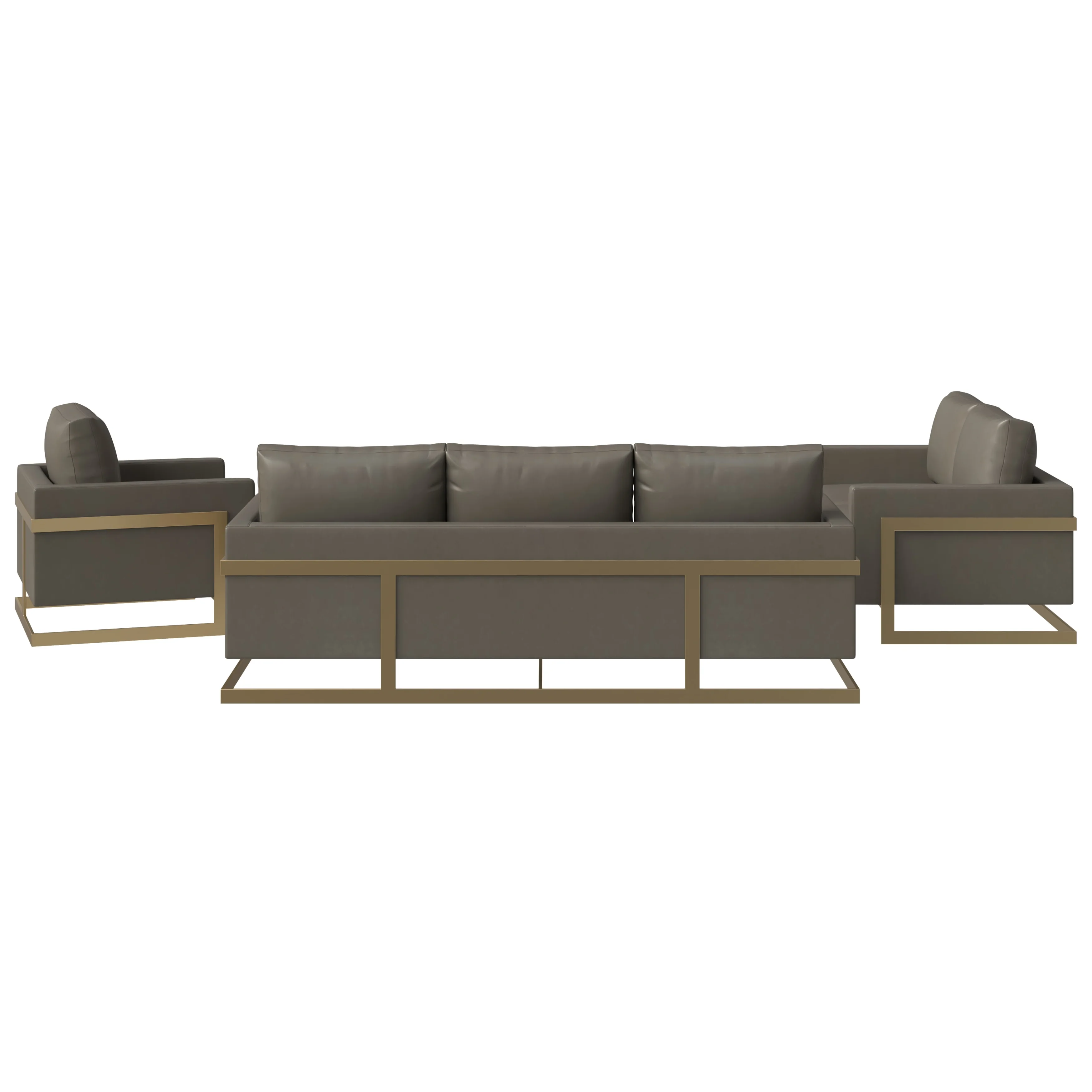 Lincoln 3-Piece Velvet Living Room Sofa Set With Gold Frame Grey