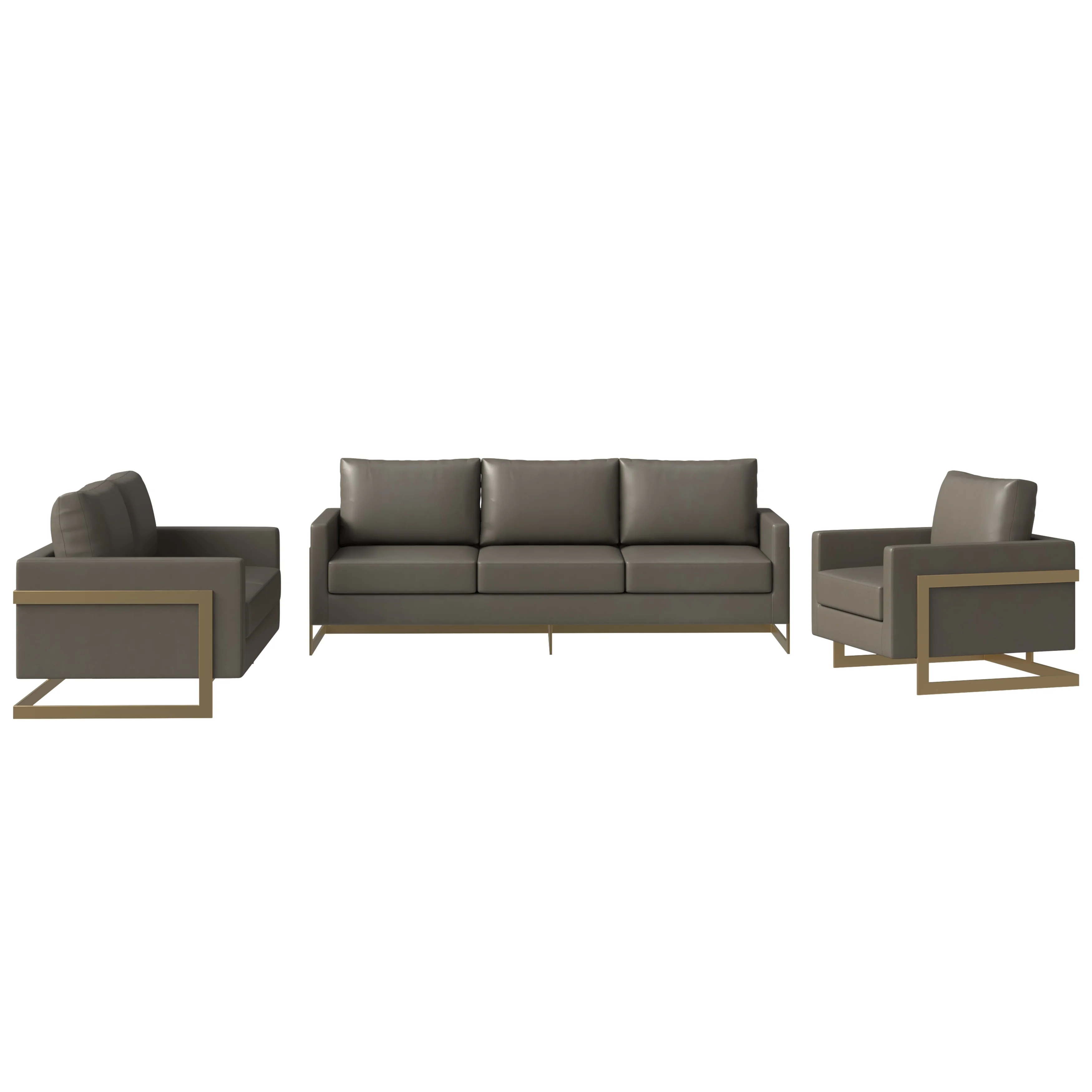 Lincoln 3-Piece Velvet Living Room Sofa Set With Gold Frame Grey