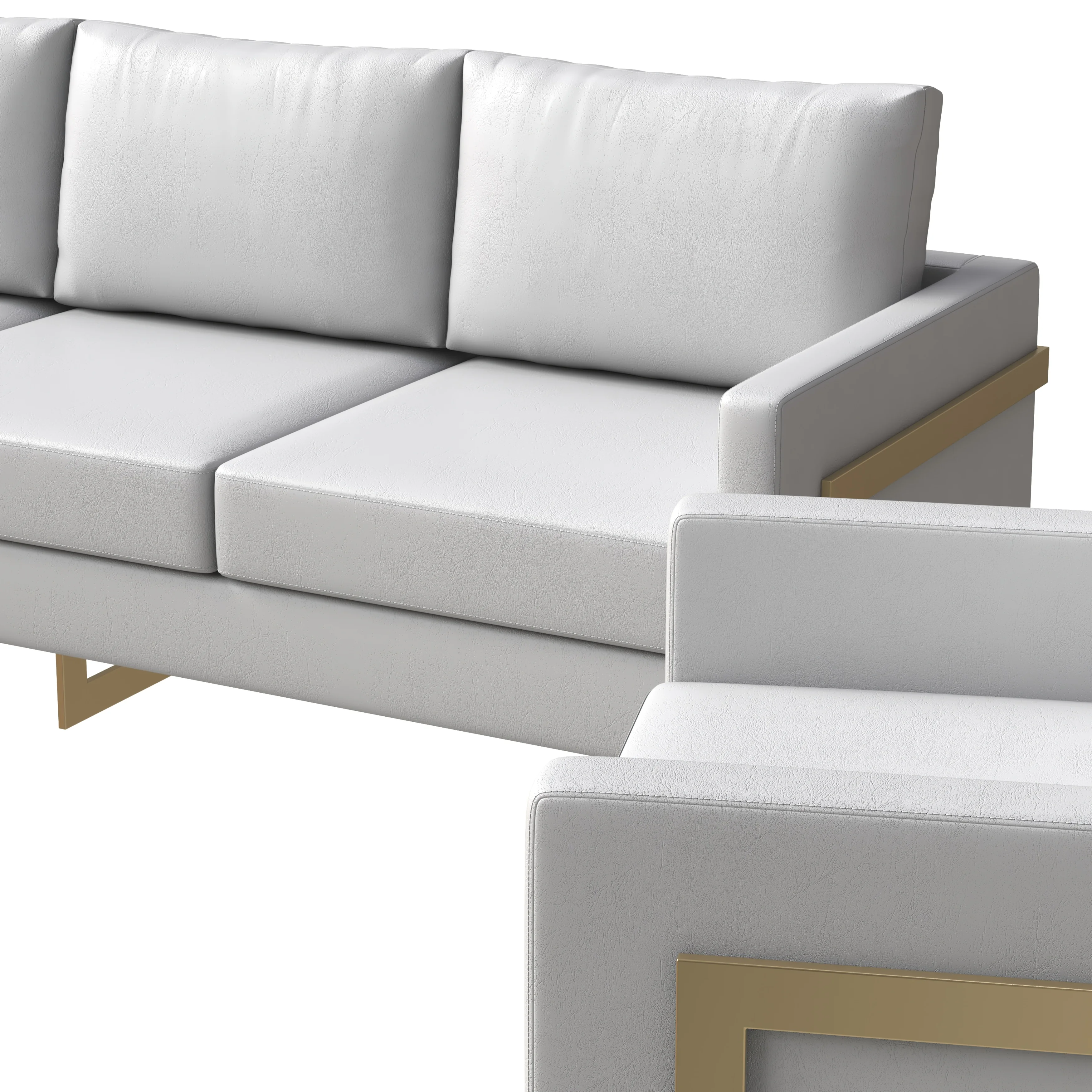 Lincoln 3-Piece Velvet Living Room Sofa Set With Gold Frame White