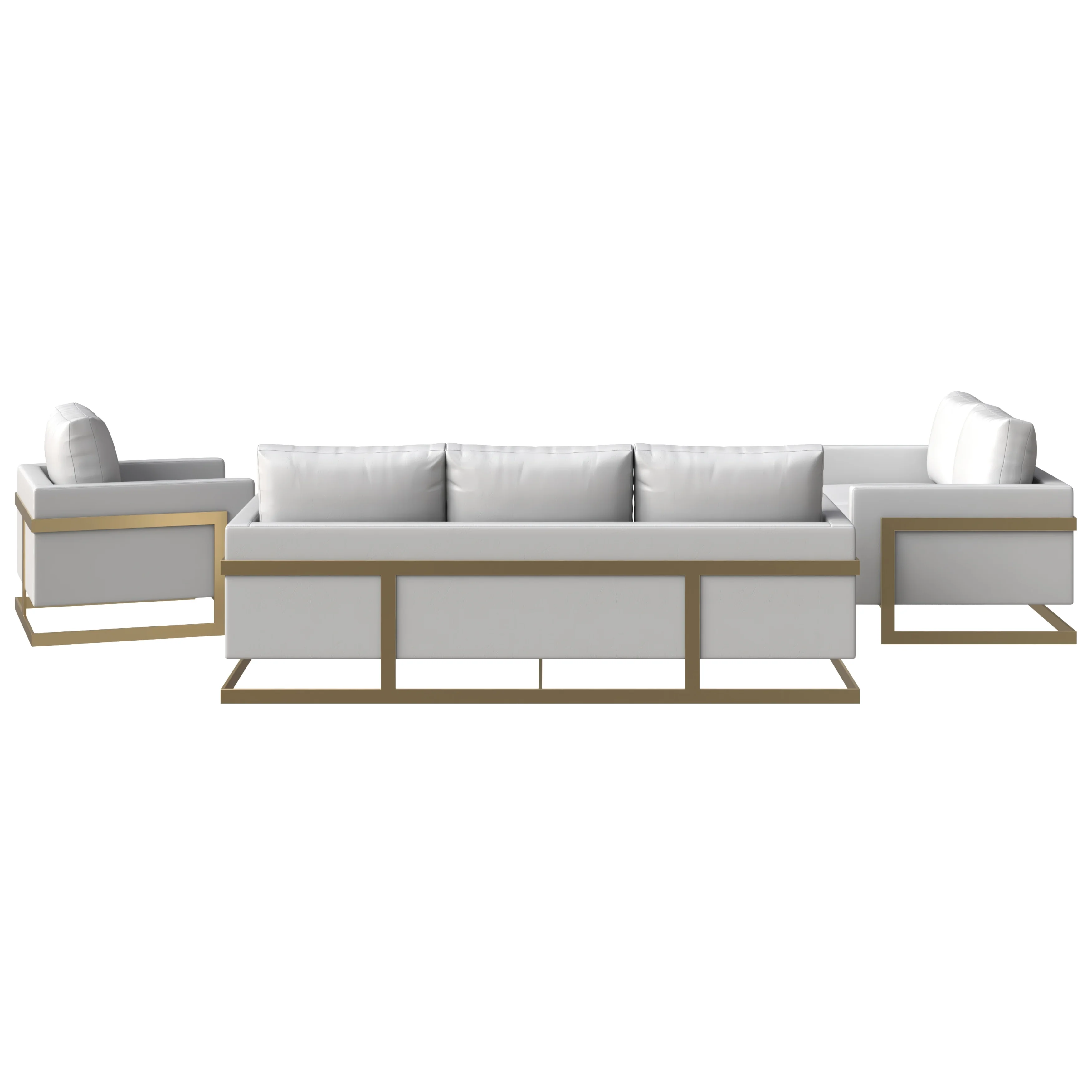 Lincoln 3-Piece Velvet Living Room Sofa Set With Gold Frame White