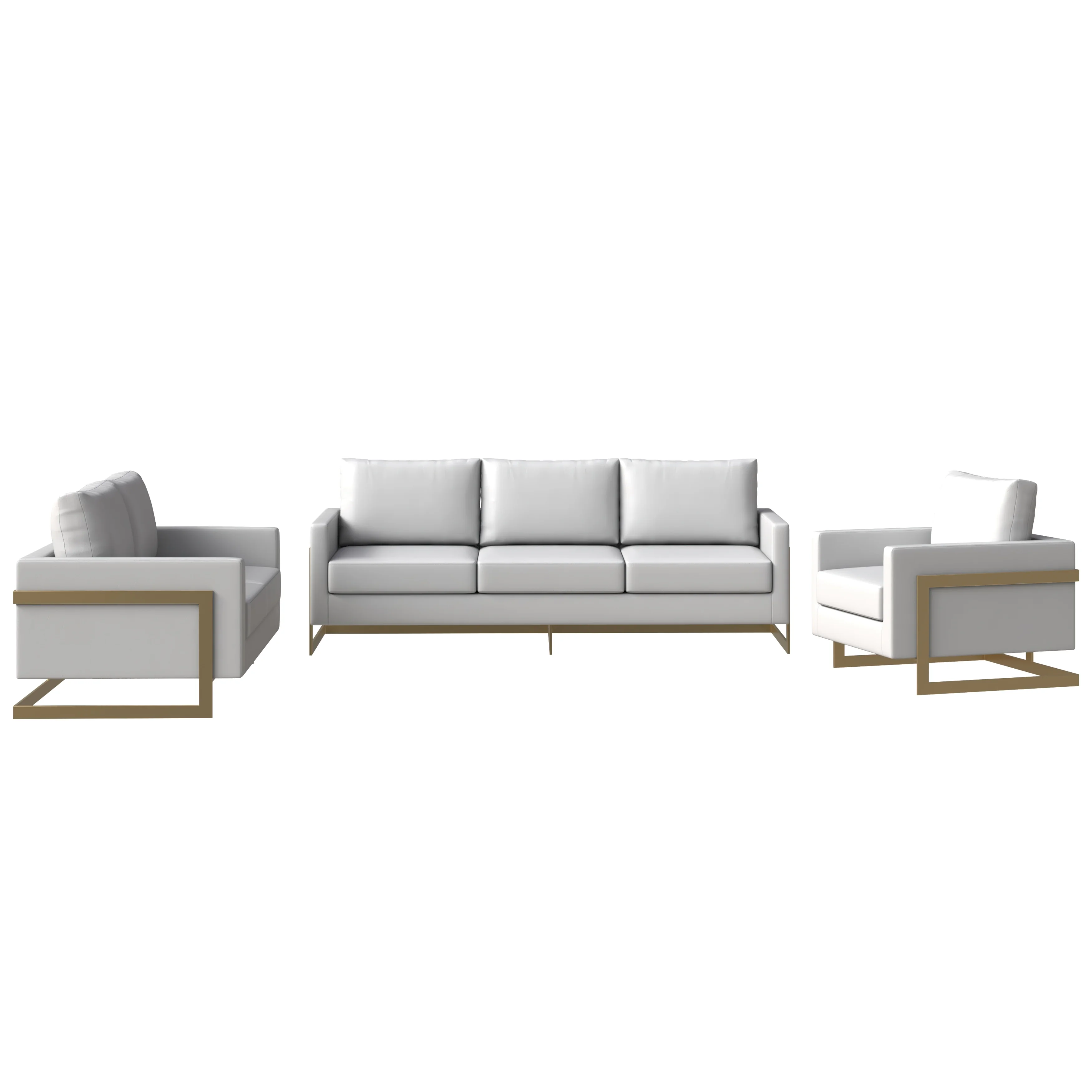 Lincoln 3-Piece Velvet Living Room Sofa Set With Gold Frame White