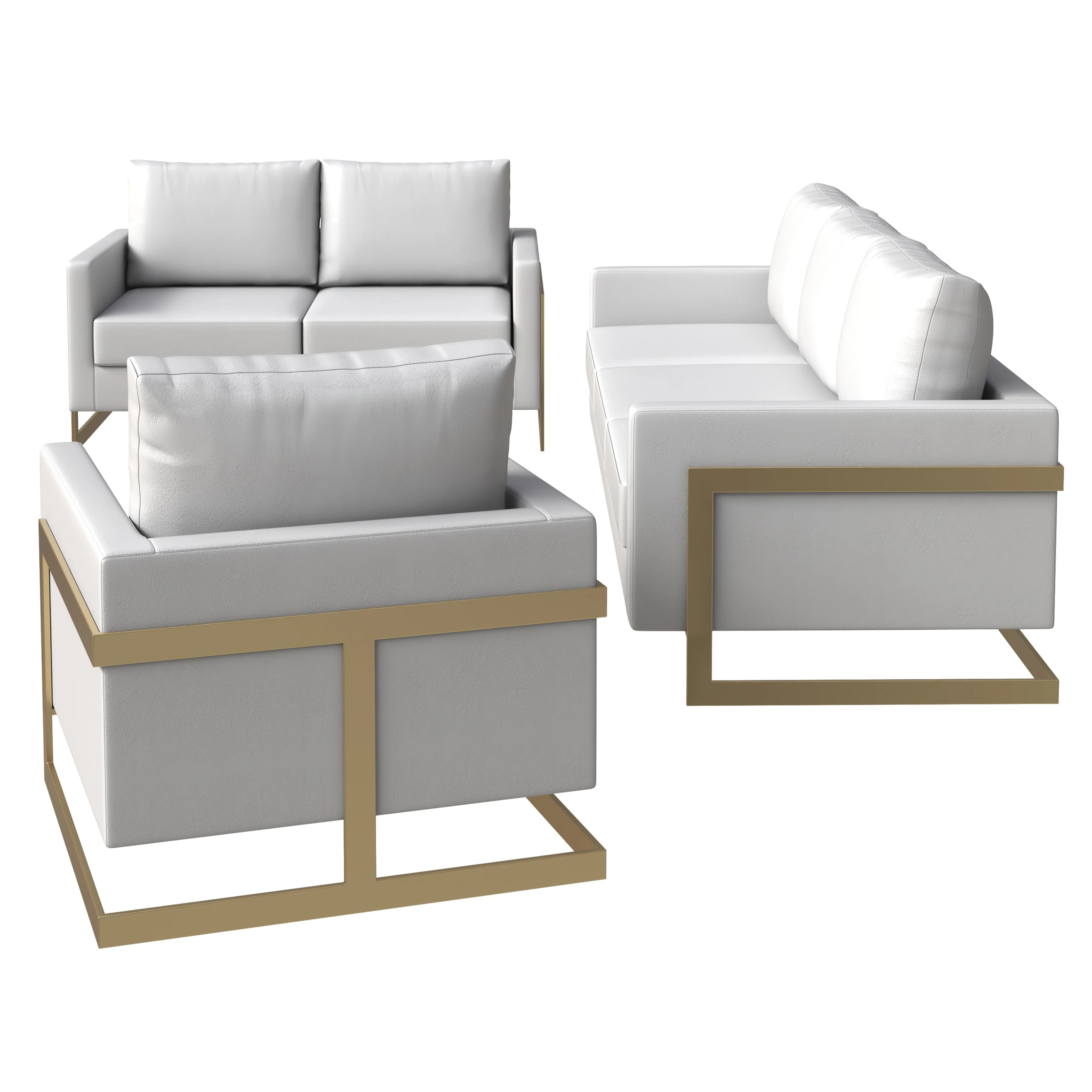 Lincoln 3-Piece Velvet Living Room Sofa Set With Gold Frame White